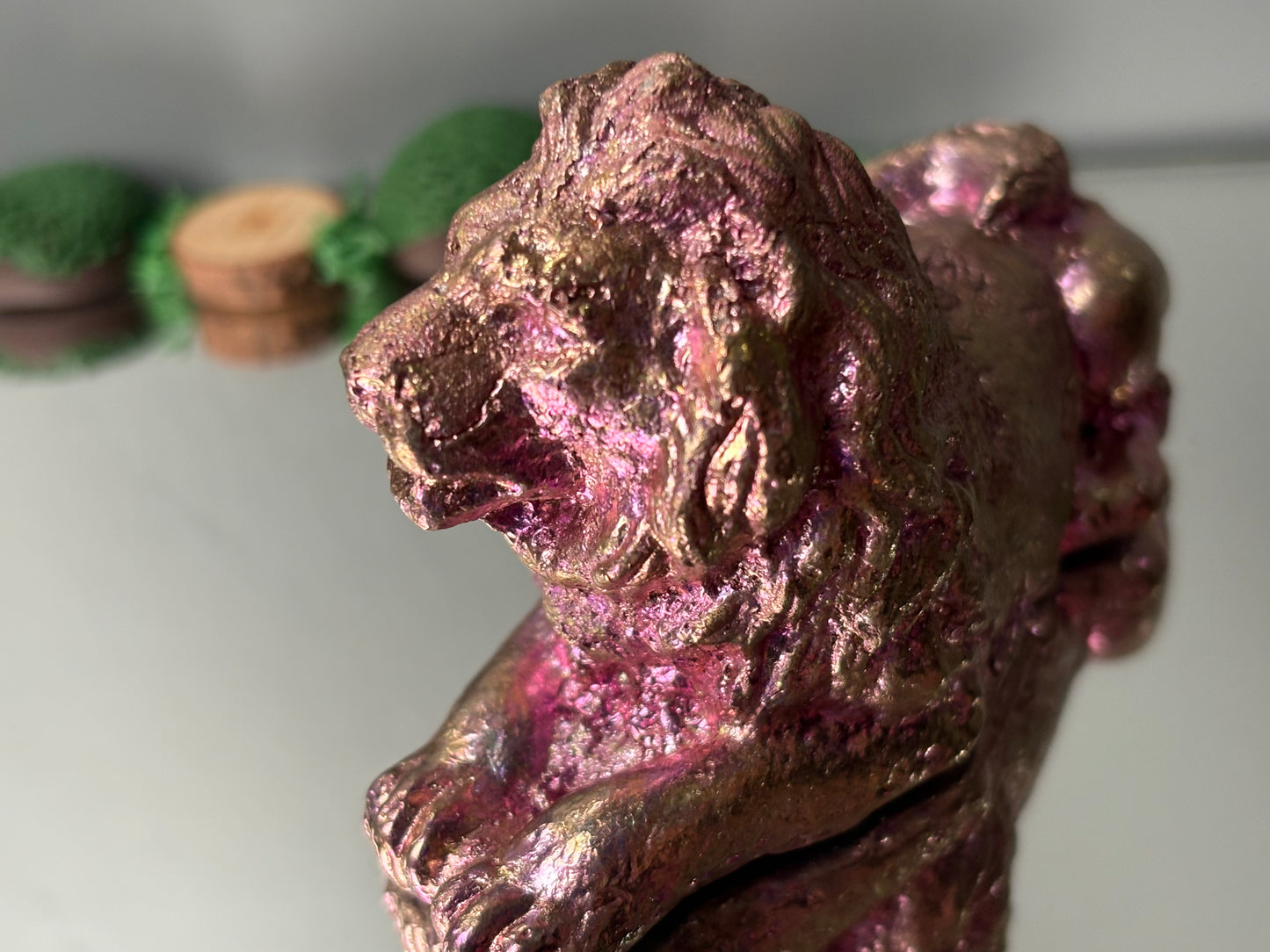 Pink Bismuth Crystal Lion Metal Art Sculpture
