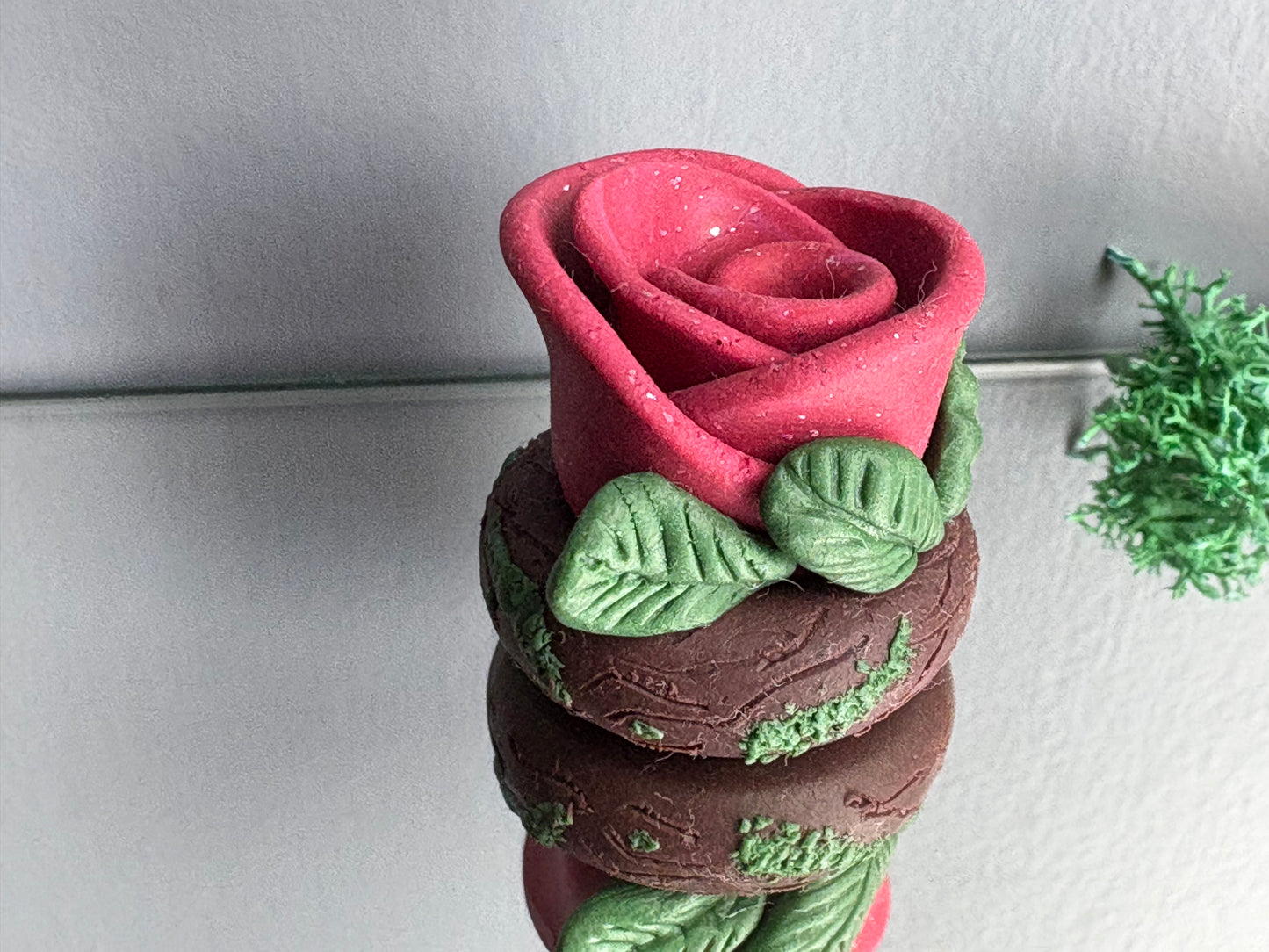 Rose Plant Enchanted Forest Clay Sphere Mini Holder - Dark Pink Glitter