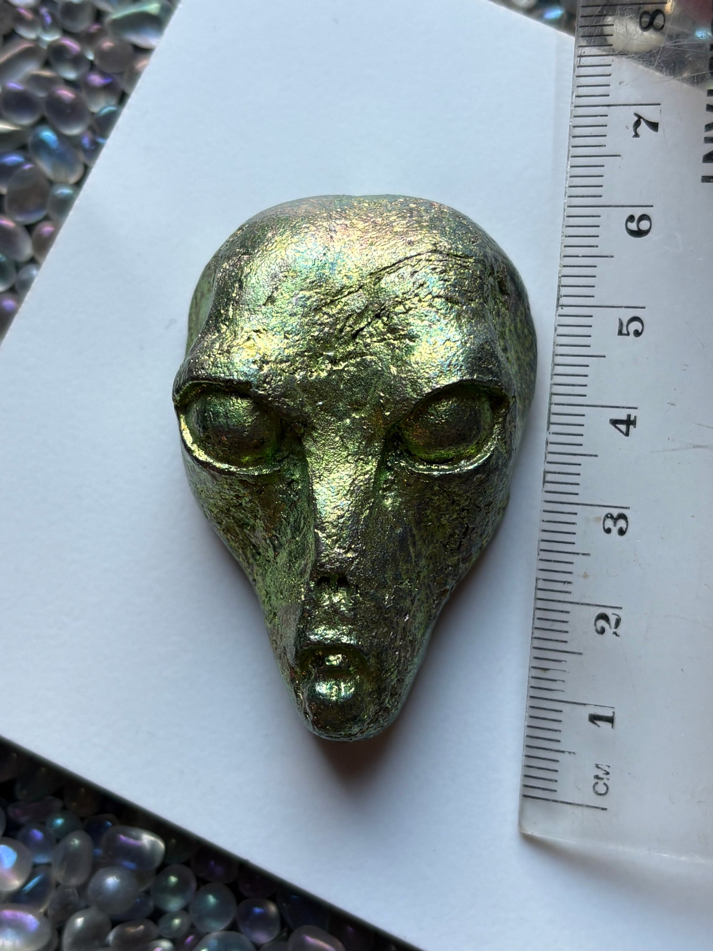 Green Bismuth Crystal Alien Metal Art Sculpture
