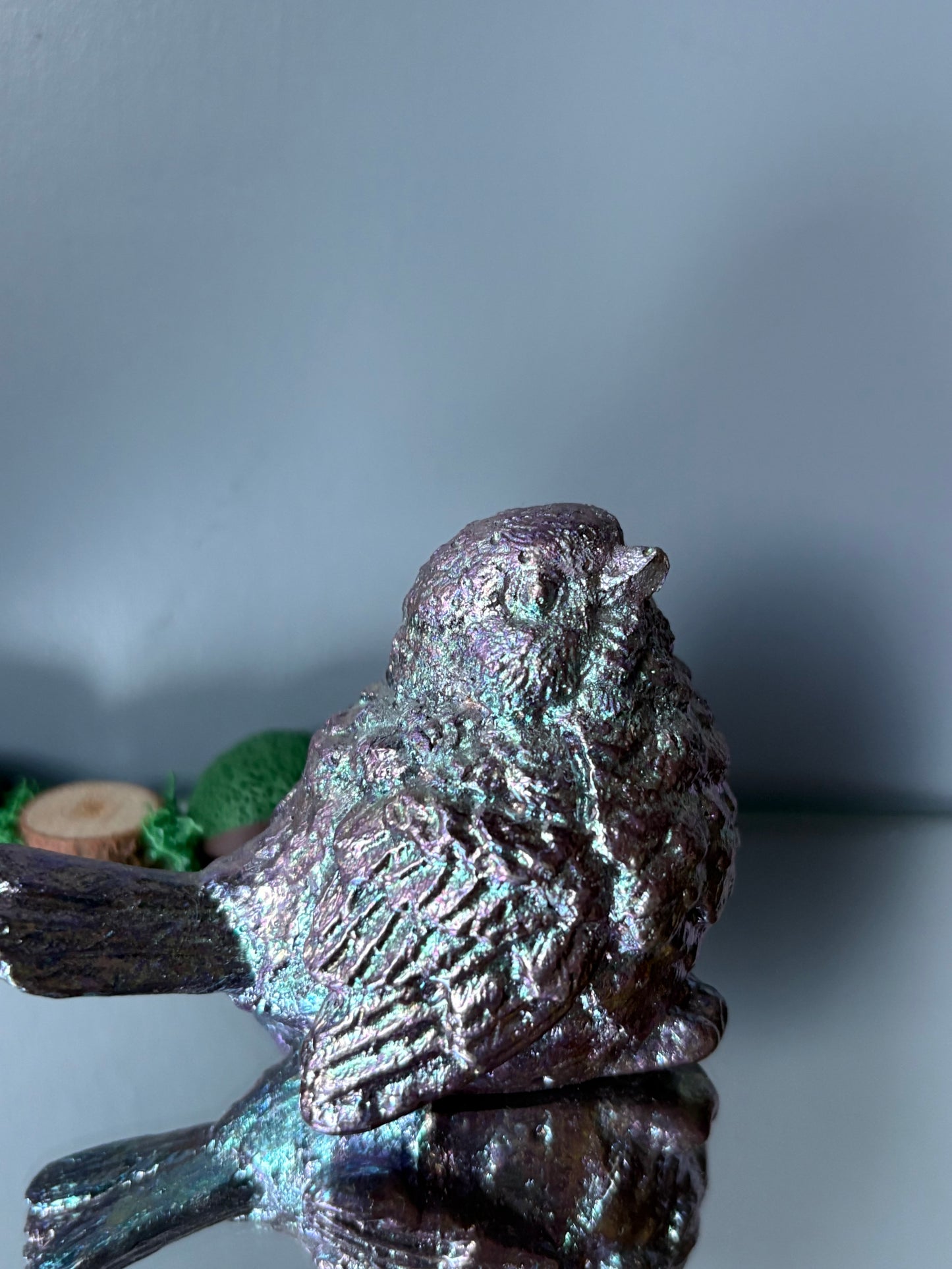 Purple Bismuth Crystal Wren Song Bird Metal Art Sculpture