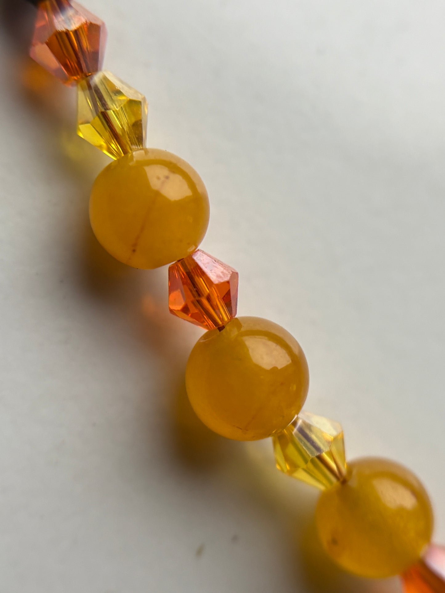 Sunflower - Mango & Black Quartz Crystal Beaded Gemstone Necklace