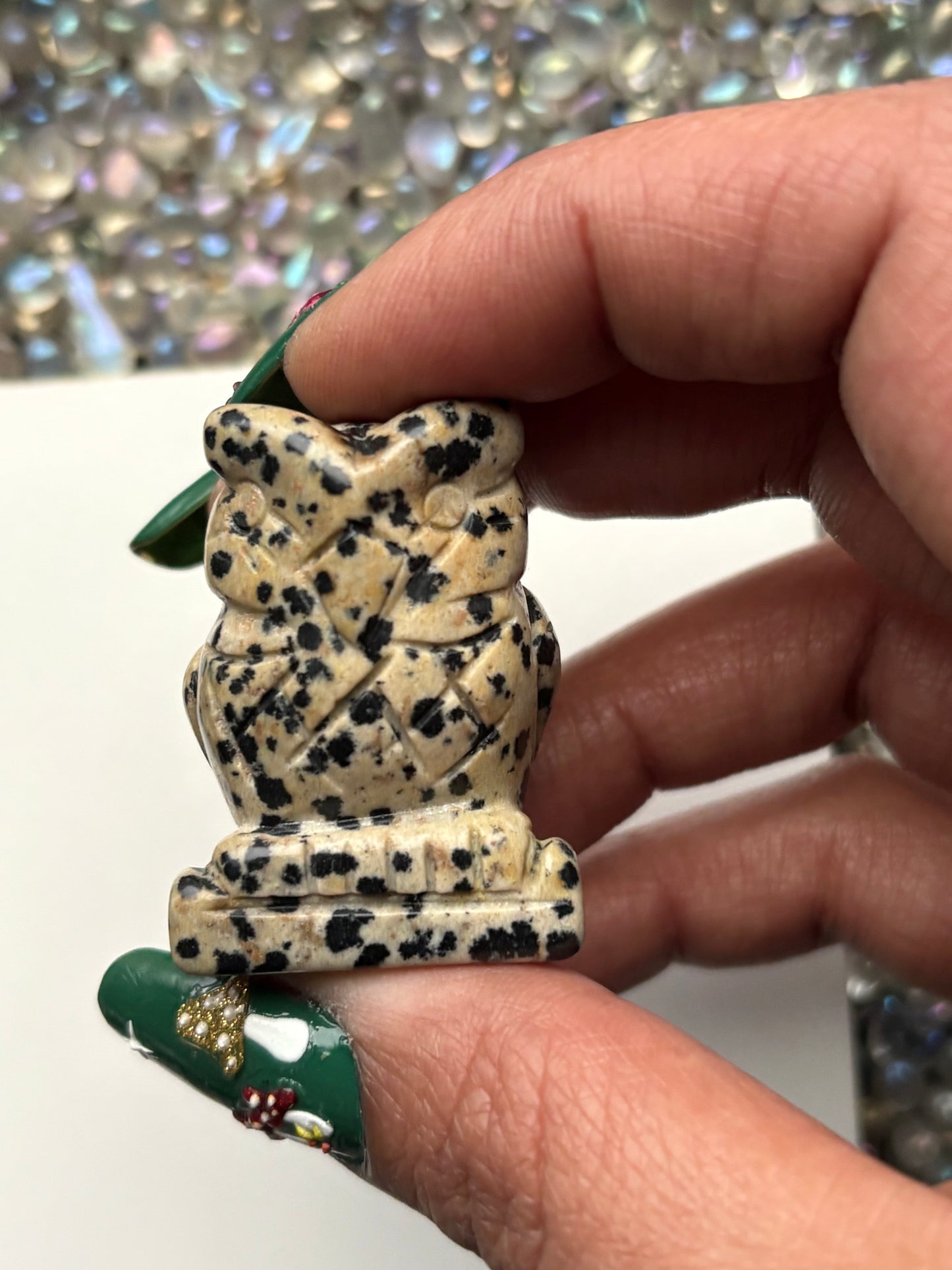 Dalmatian Jasper Gemstone Crystal Animal Owl Carving