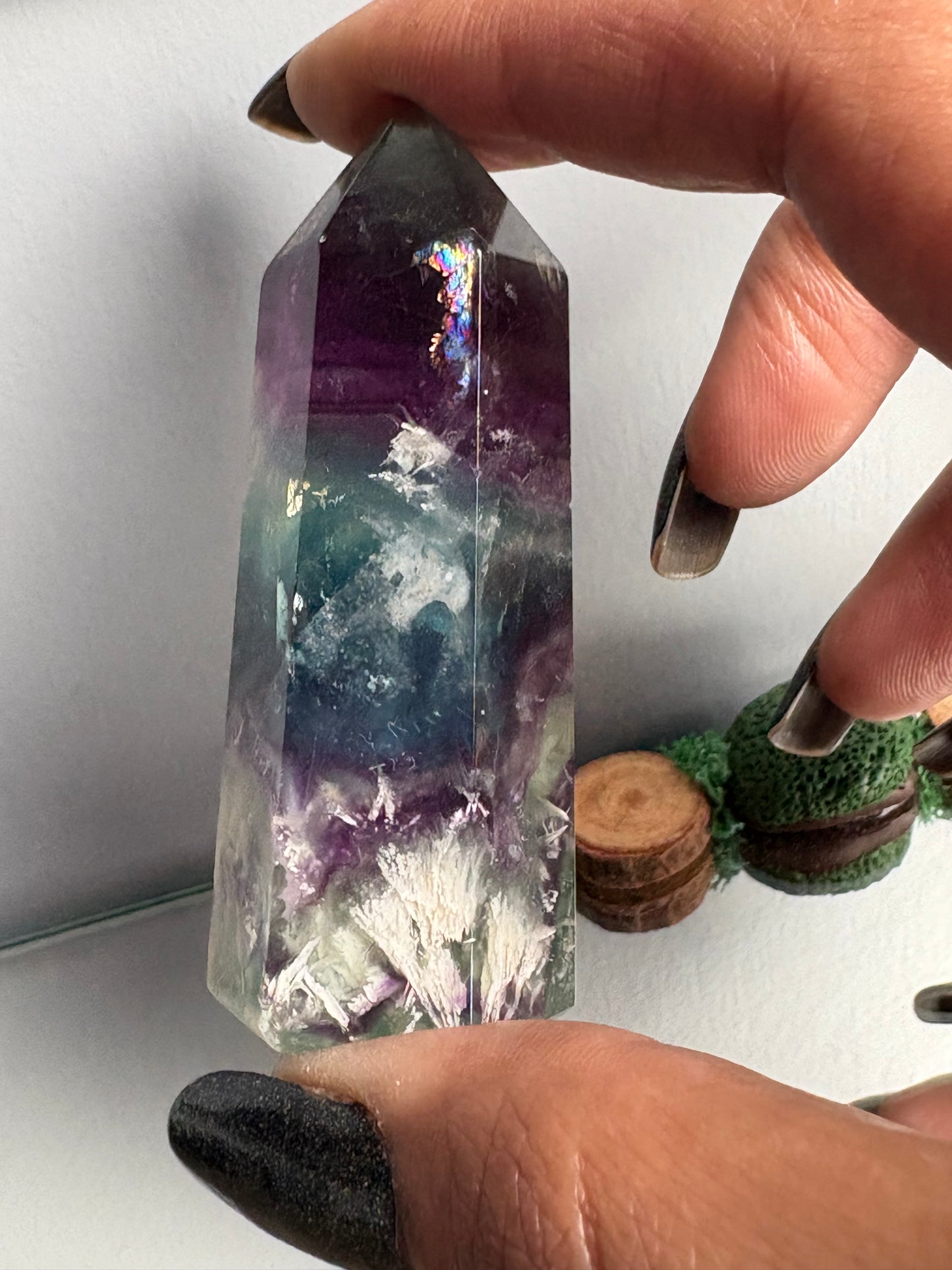 Snowflake Fluorite Gemstone Crystal Tower Point (1)
