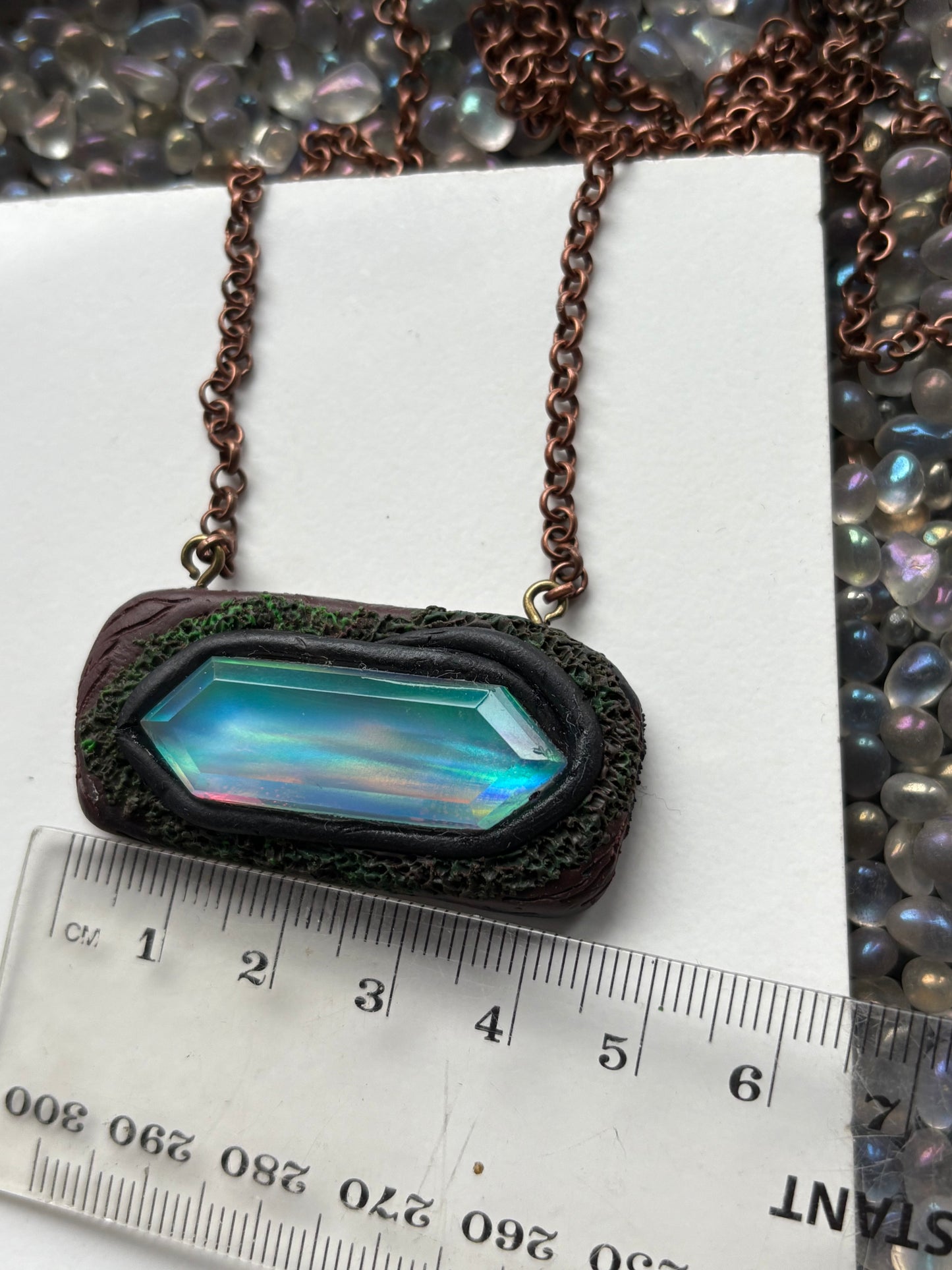 Elongated Aurora Opal Doublet Crystal Gemstone - Enchanted Forest Necklace