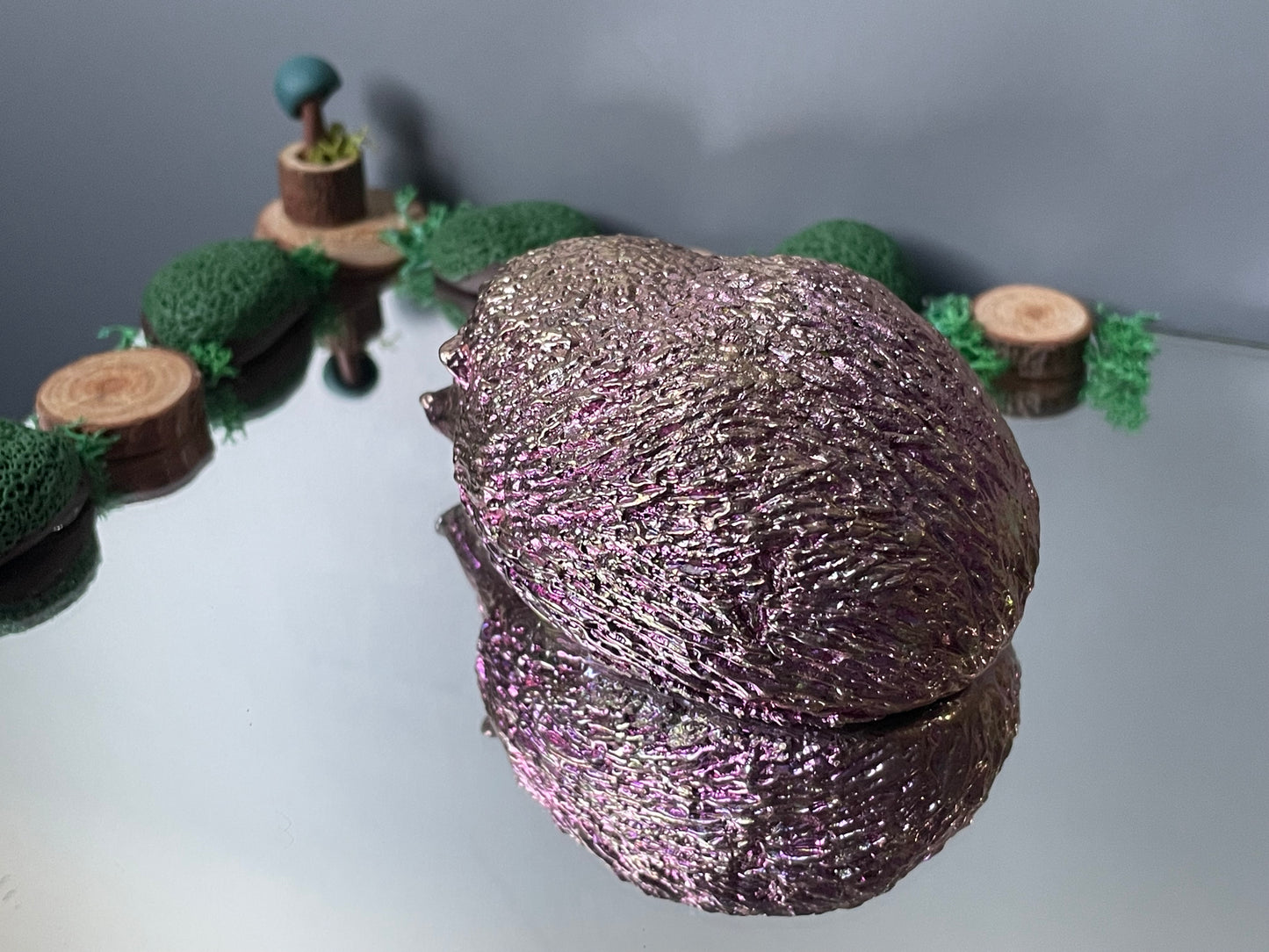 Pink Bismuth Crystal Large Hedgehog Metal Art Sculpture