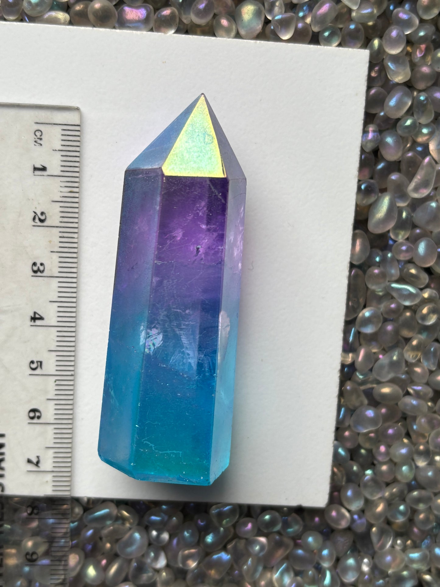 Purple & Aqua Blue Hybrid Aura Quartz Crystal Gemstone Tower Point (1)