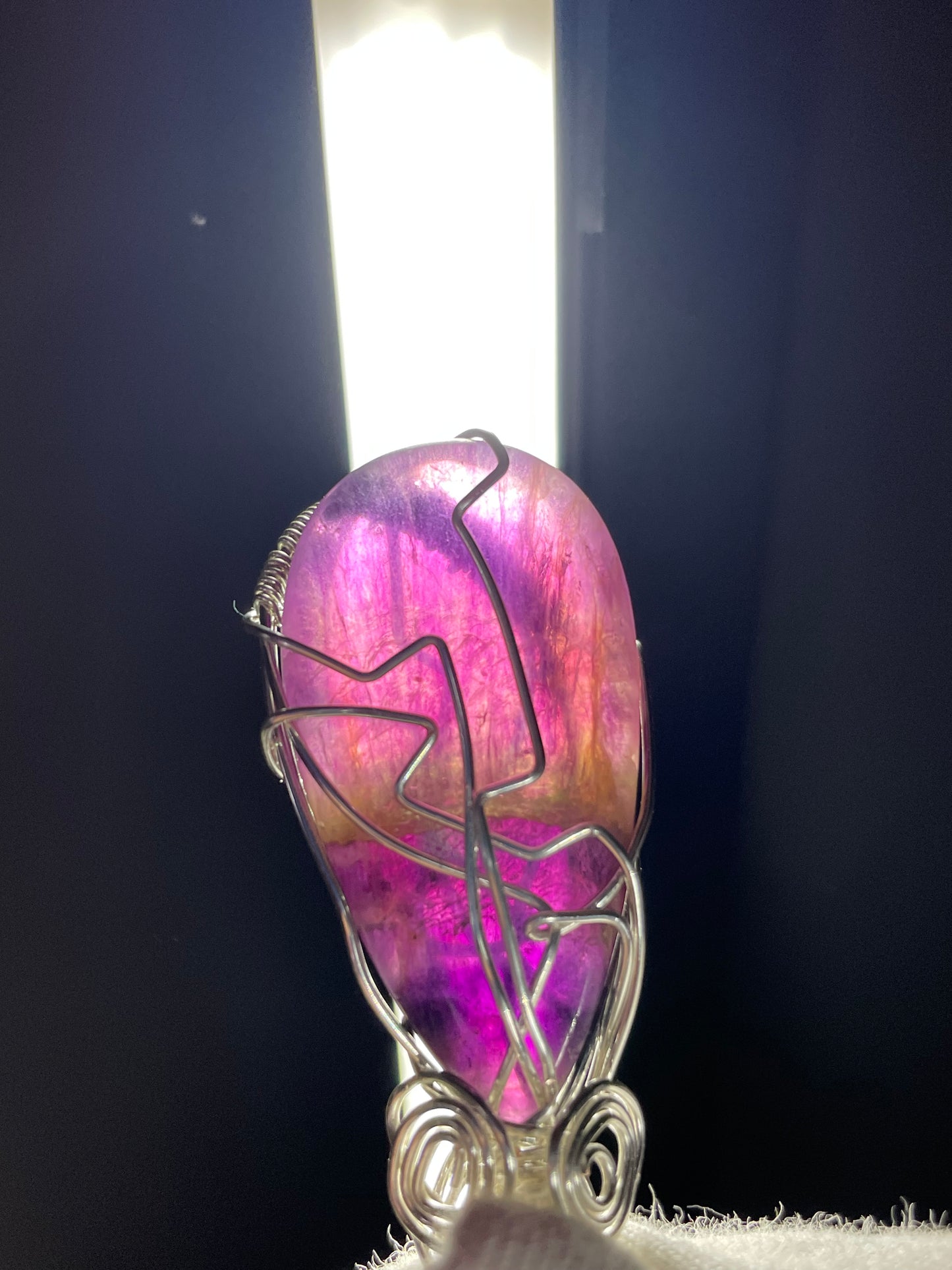 Purple Fluorite Crystal Gemstone Wire Wrap Silver Necklace
