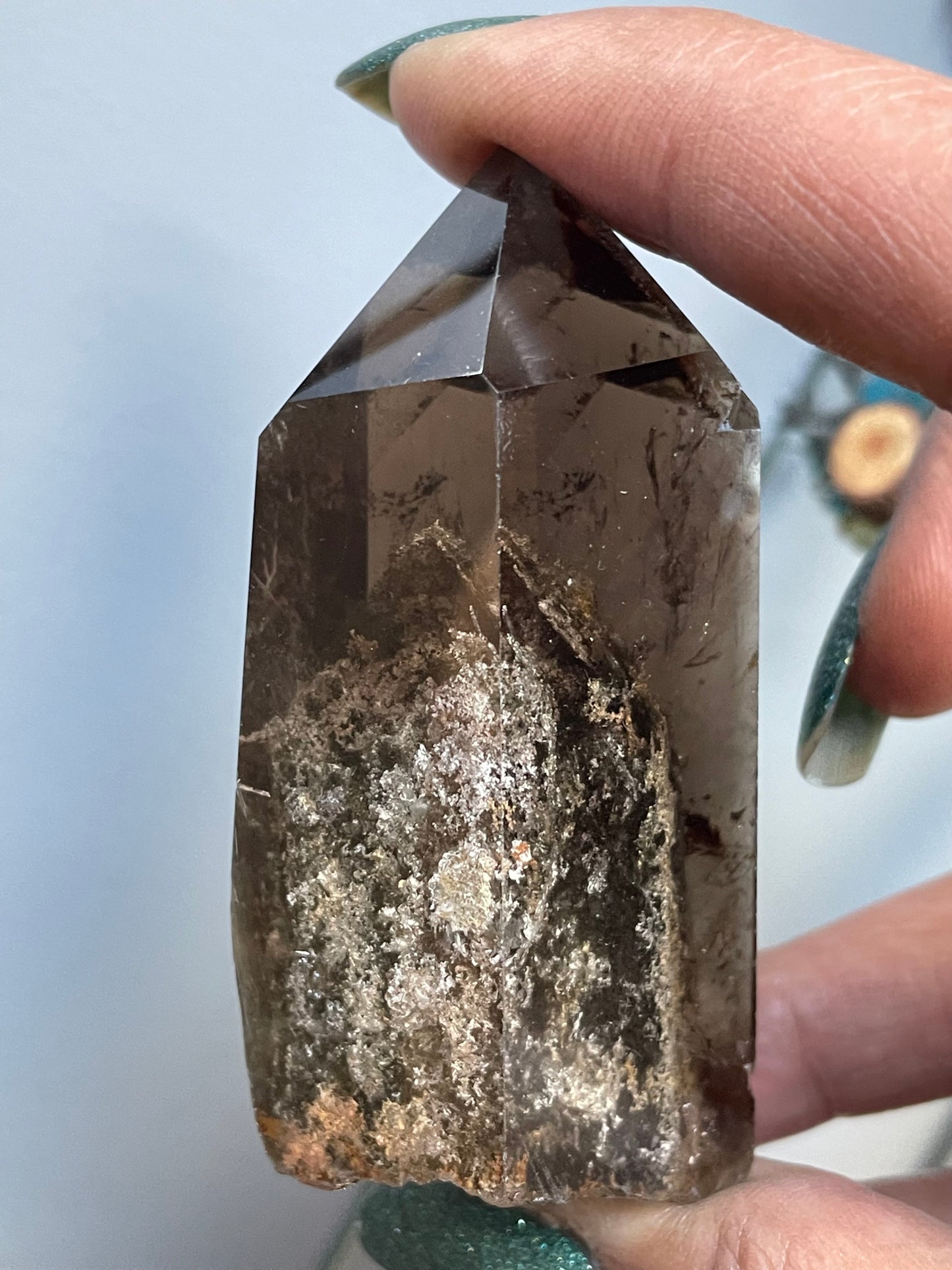 Smoky Hematite Rutile Garden Quartz Crystal Gemstone Tower Point