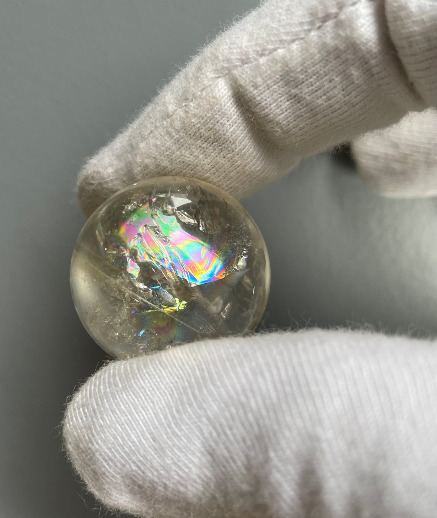 Rainbow Smoky Quartz Crystal Gemstone Sphere Clay Peridot Ring Holder Gift Set