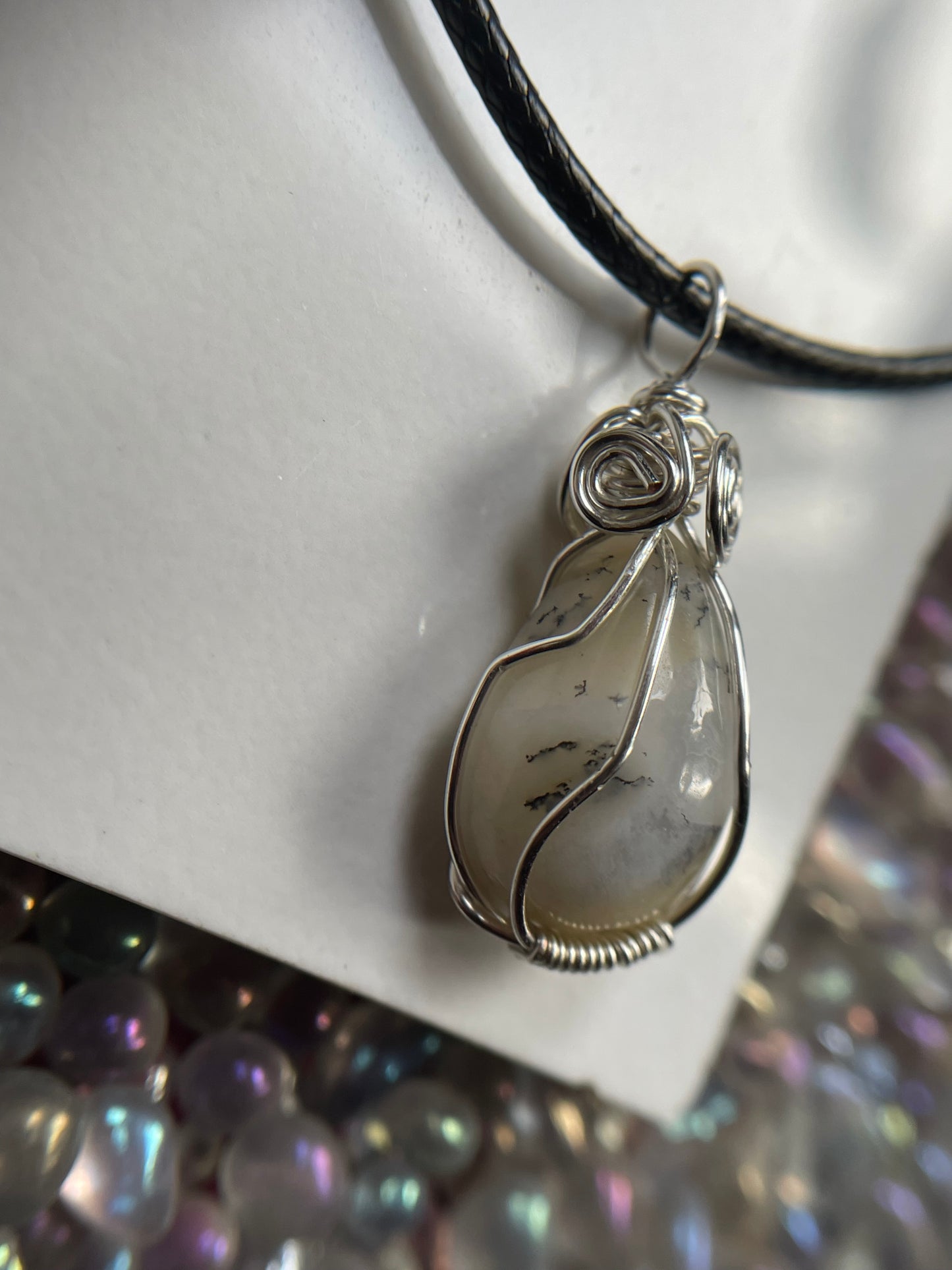 Dendritic Opal Agate Crystal Gemstone Wire Wrapped Necklace (3)