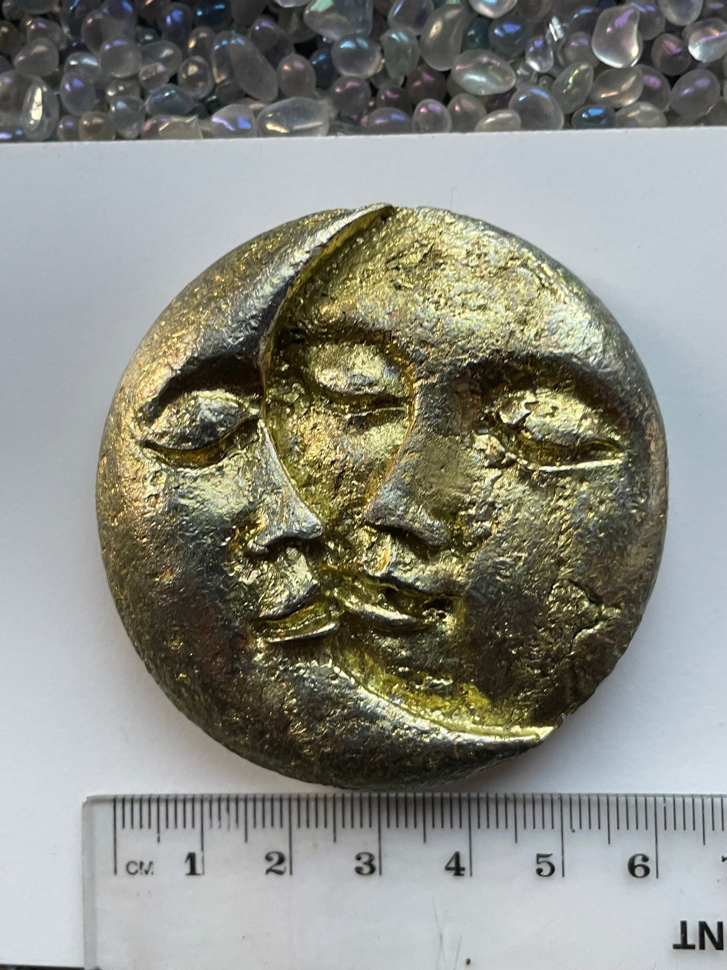 Gold Bismuth Crystal Sun Moon Metal Art Sculpture