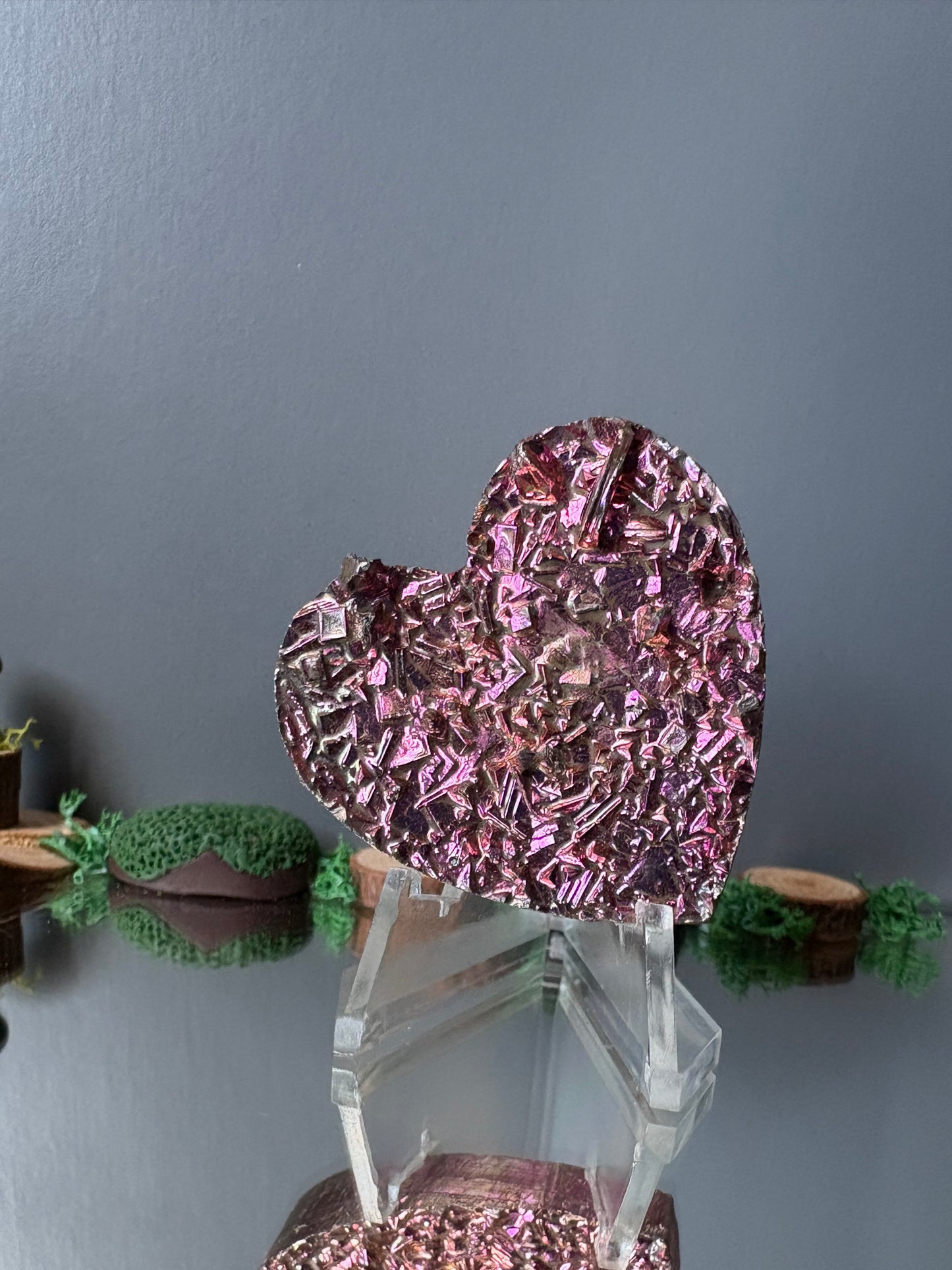 Pink Bismuth Crystal Heart Cut Out Metal Art
