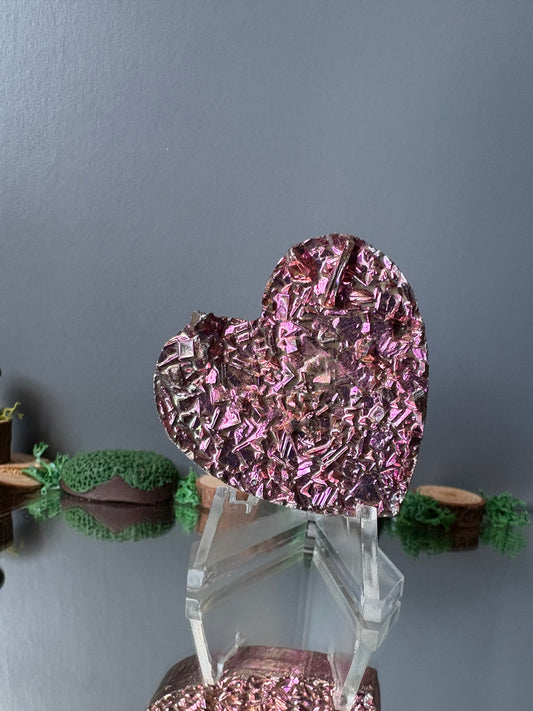 Pink Bismuth Crystal Heart Cut Out Metal Art