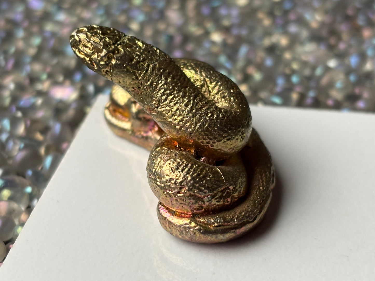 Gold Peach Bismuth Crystal Coil Snake Metal Art Sculpture