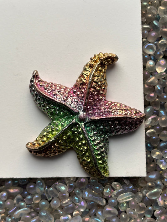 Rainbow Bismuth Crystal Large Starfish Metal Art Sculpture