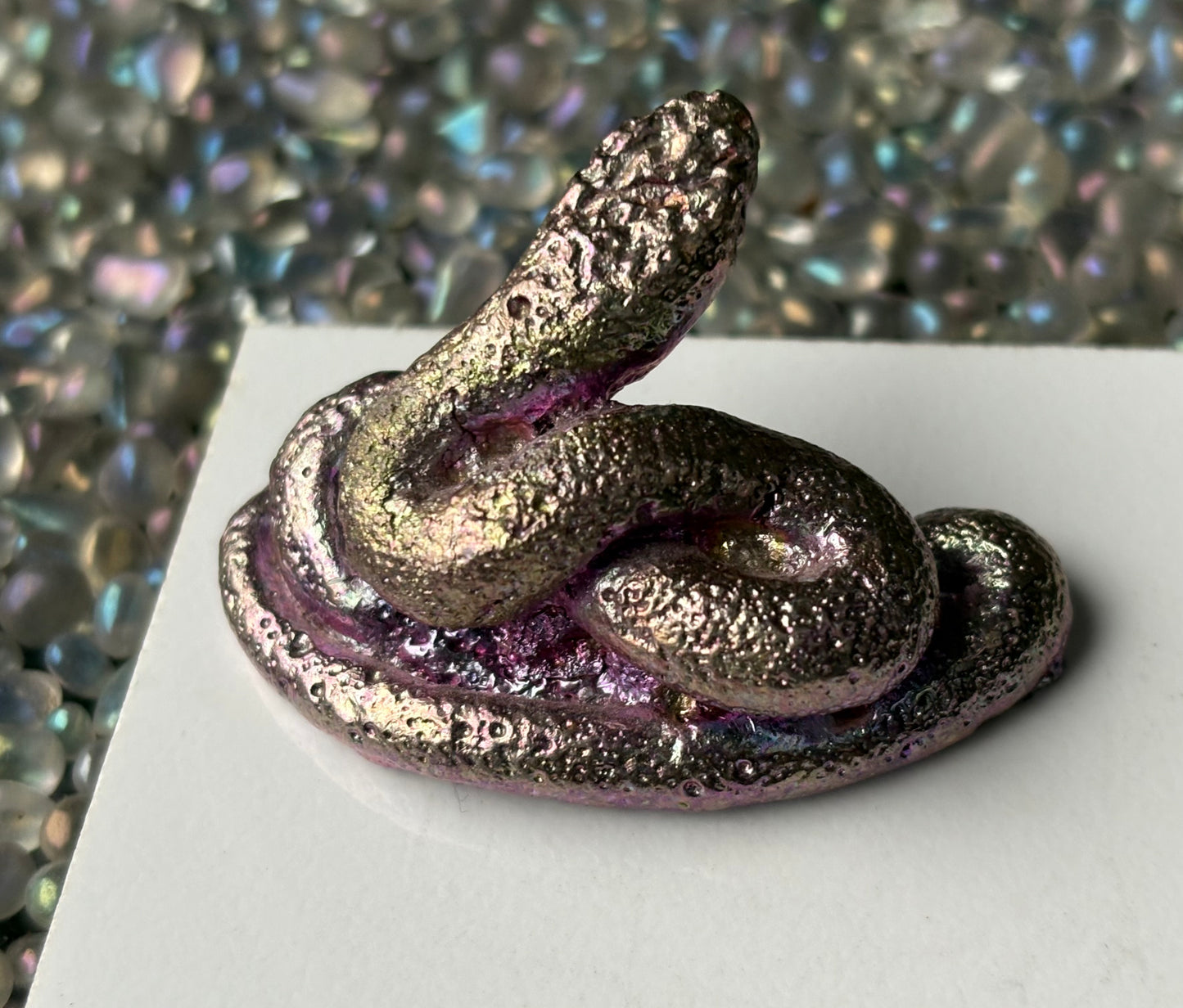 Purple Bismuth Crystal Coil Snake Metal Art Sculpture