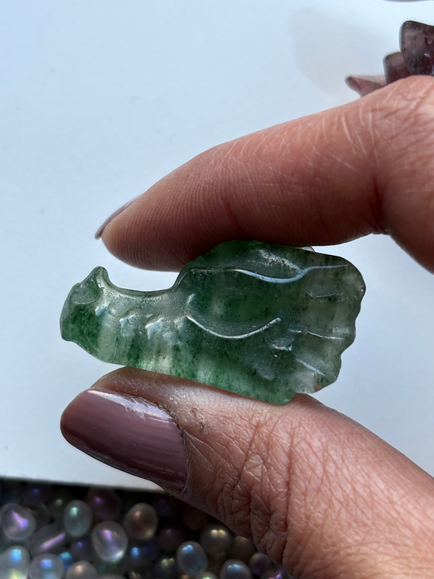 Green Strawberry Quartz Dragon Skull Mini Crystal Gemstone Carving