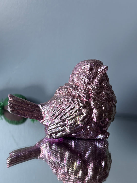 Pink Bismuth Crystal Wren Song Bird Metal Art Sculpture (2)