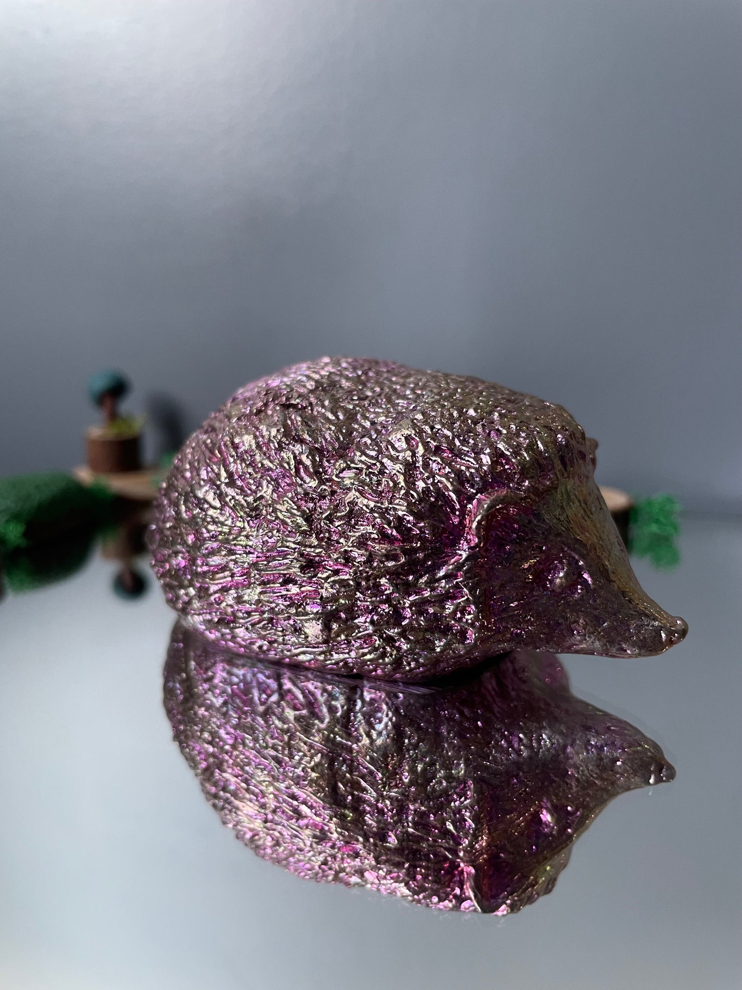 Pink Bismuth Crystal Large Hedgehog Metal Art Sculpture