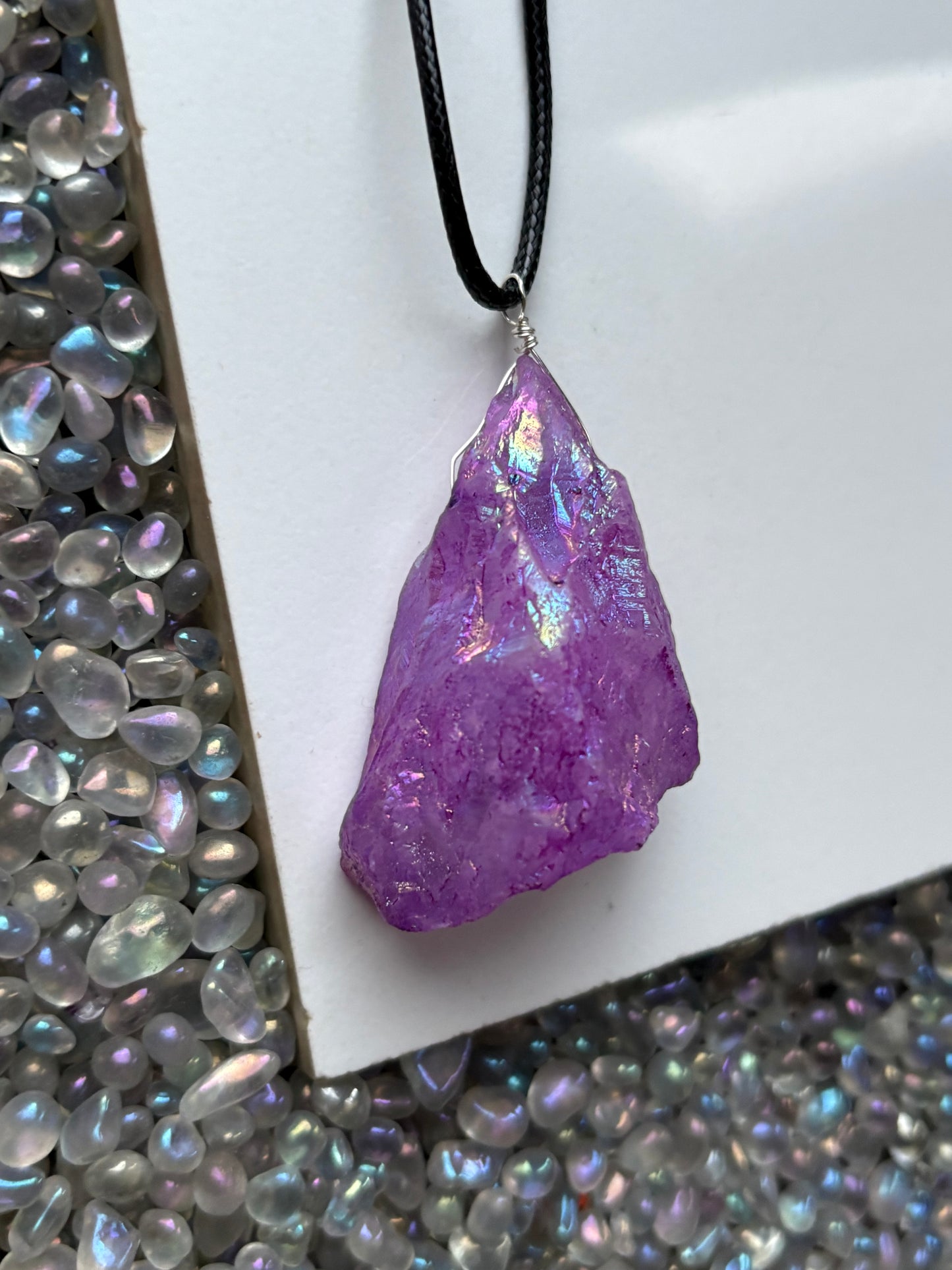 Purple Aura Coated Quartz Crystal Gemstone Necklace (1)