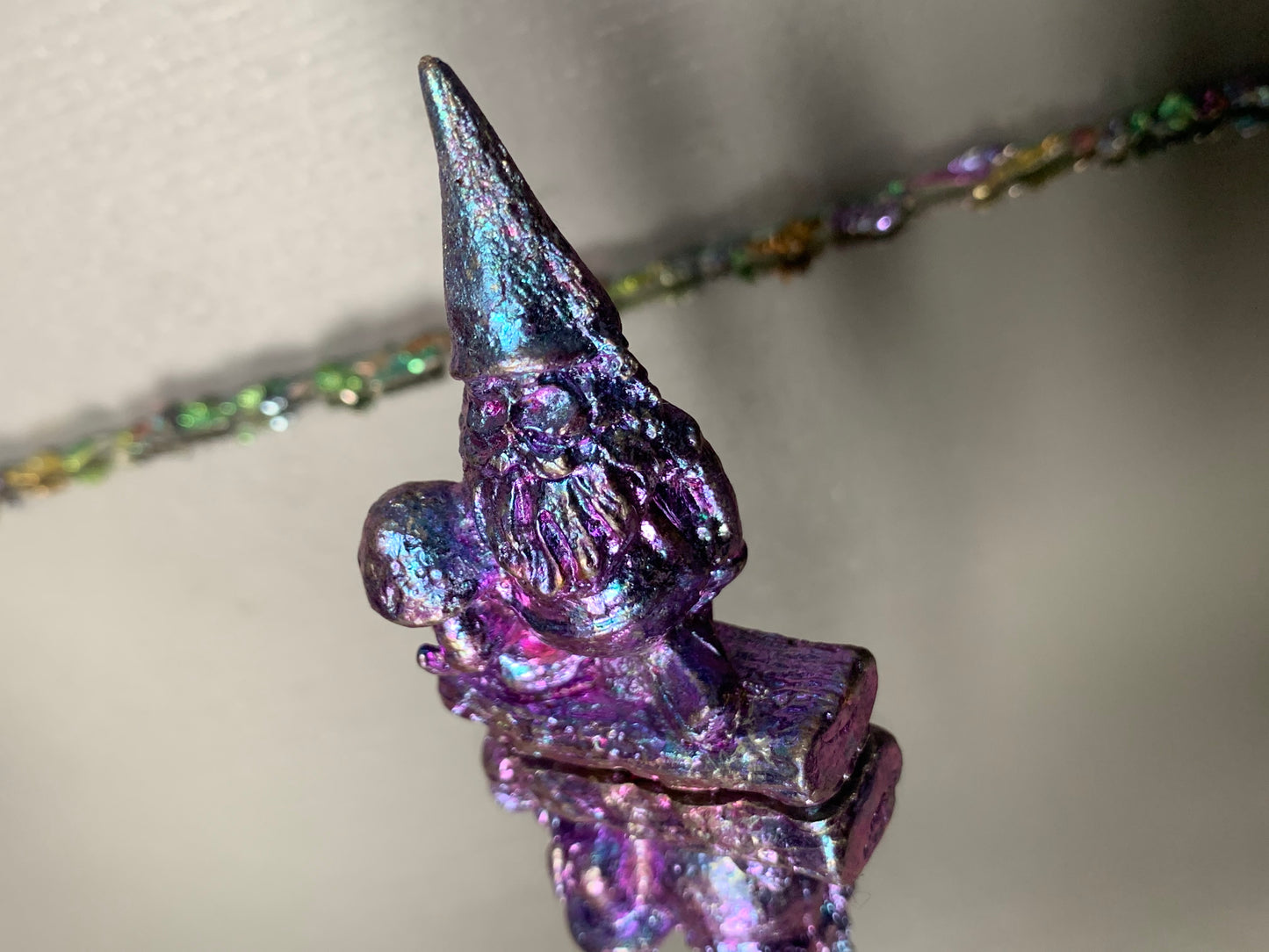 Purple Blue Bismuth Crystal Gnome Metal Art Sculpture