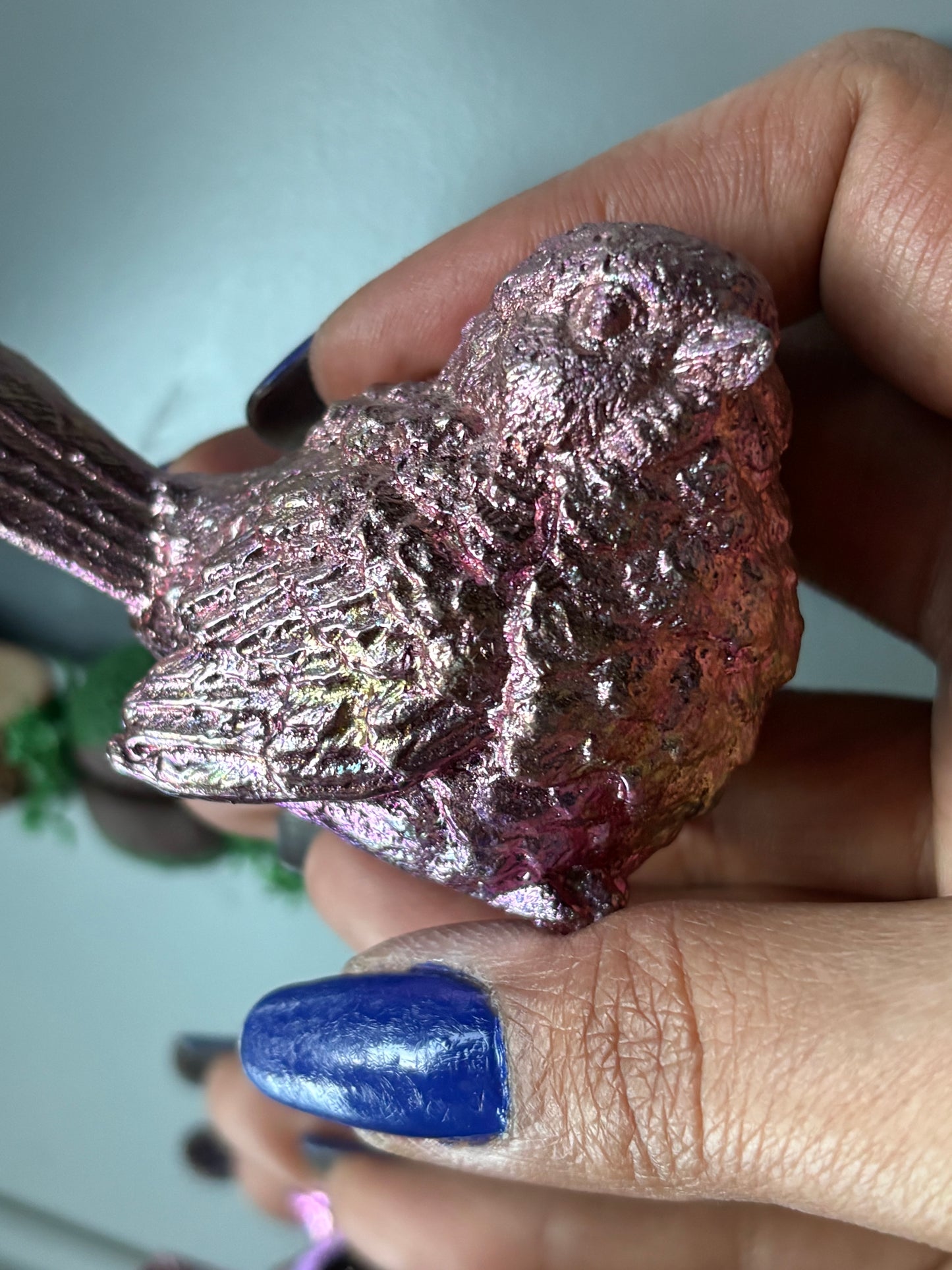 Pink Bismuth Crystal Wren Song Bird Metal Art Sculpture (2)
