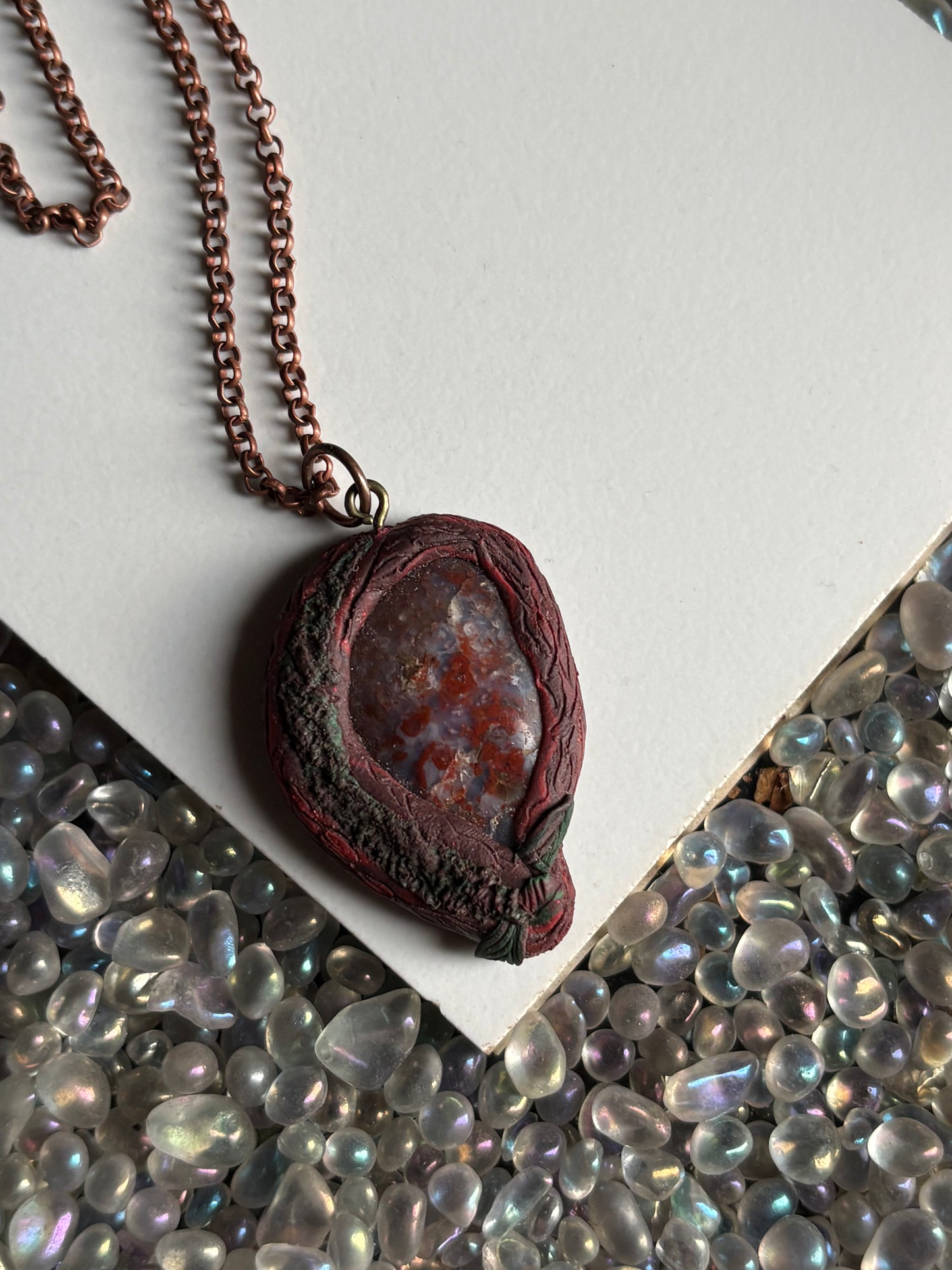 Red Flower Agate Crystal Gemstone Enchanted Forest Necklace