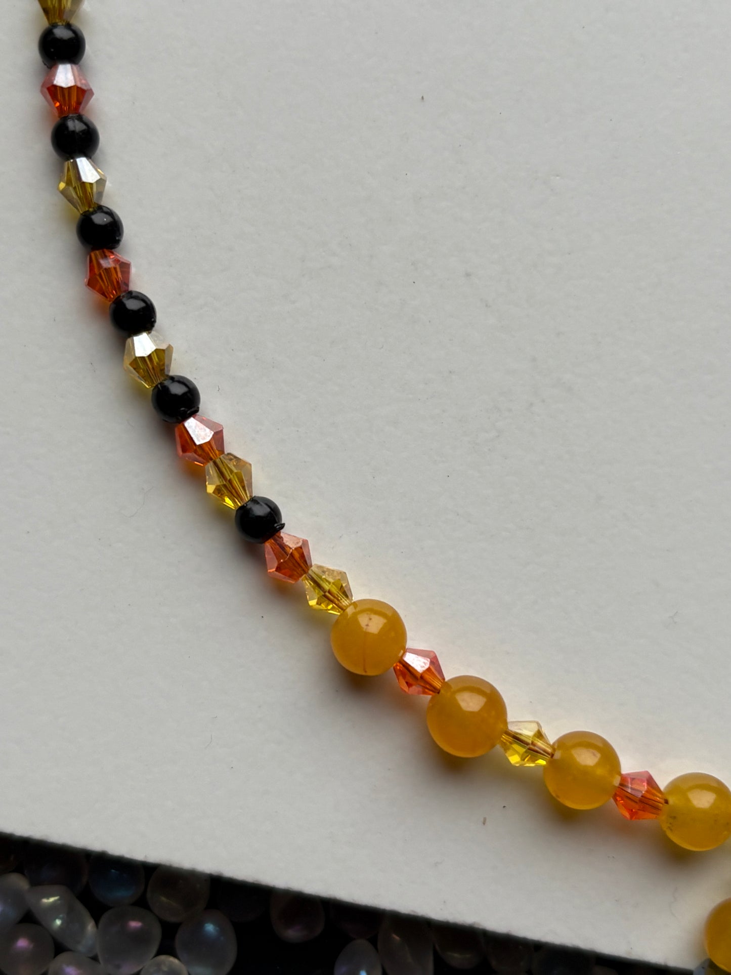 Sunflower - Mango & Black Quartz Crystal Beaded Gemstone Necklace