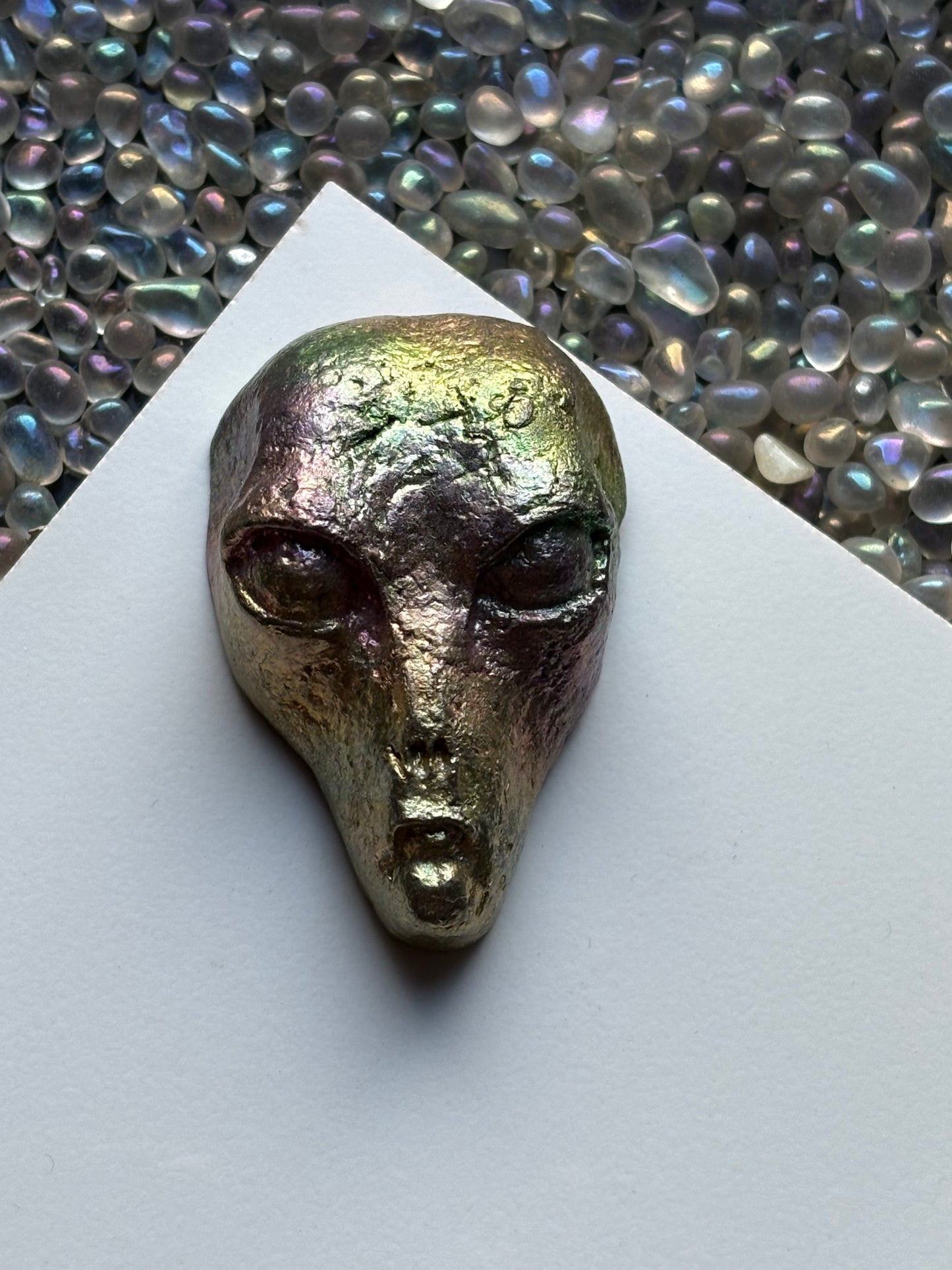 Rainbow Bismuth Crystal Alien Metal Art Sculpture