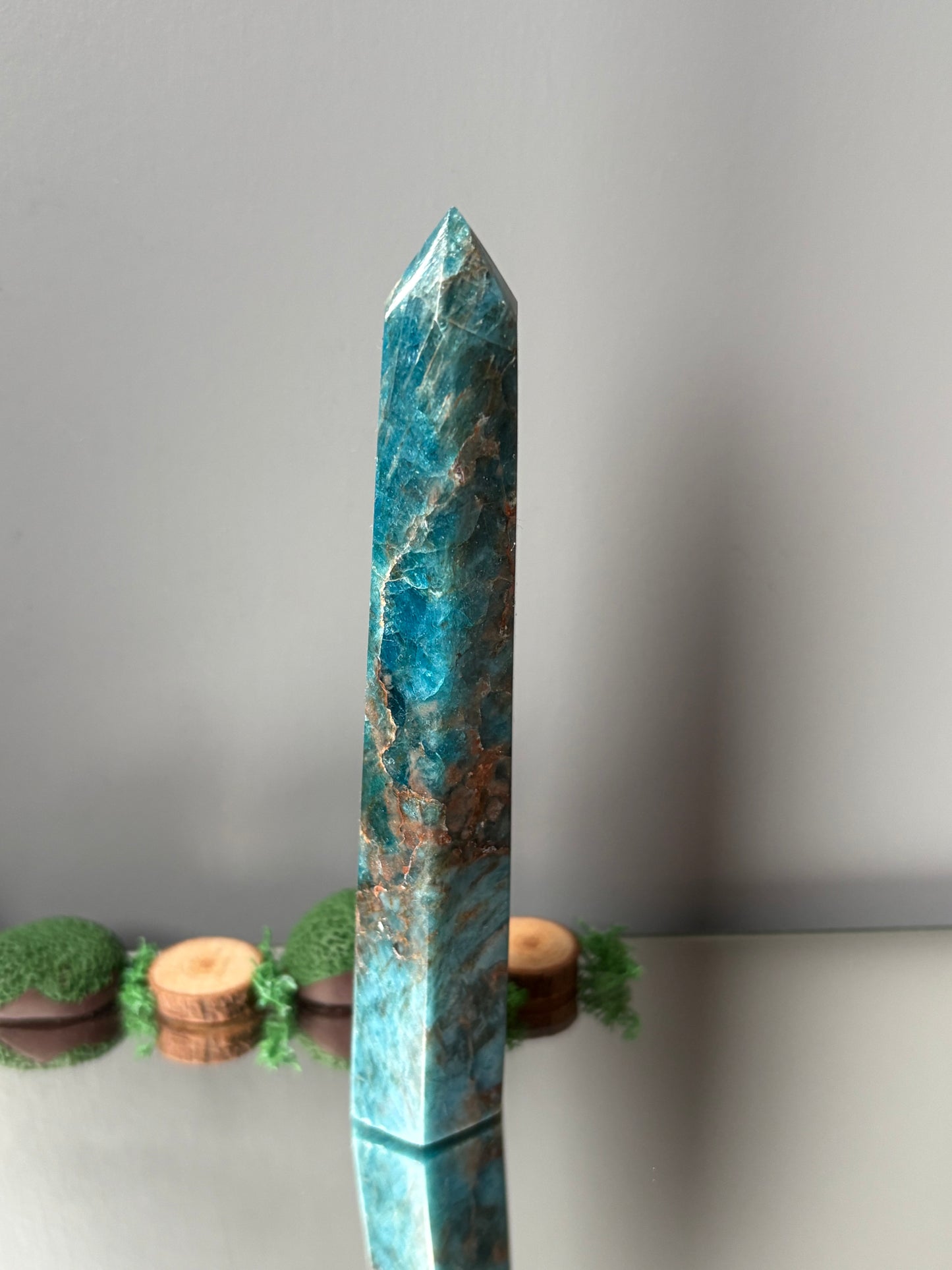 Neon Blue Apatite Gemstone Crystal Tower Point (3)