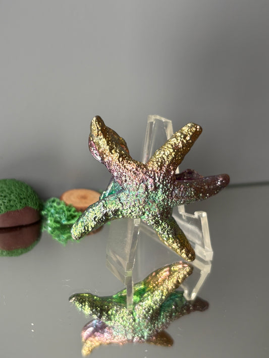 Rainbow Bismuth Crystal Small Starfish Metal Art Sculpture
