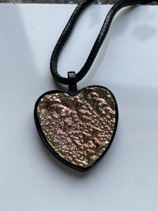 Peach Bismuth Heart Crystal Metal Art Cord Necklace