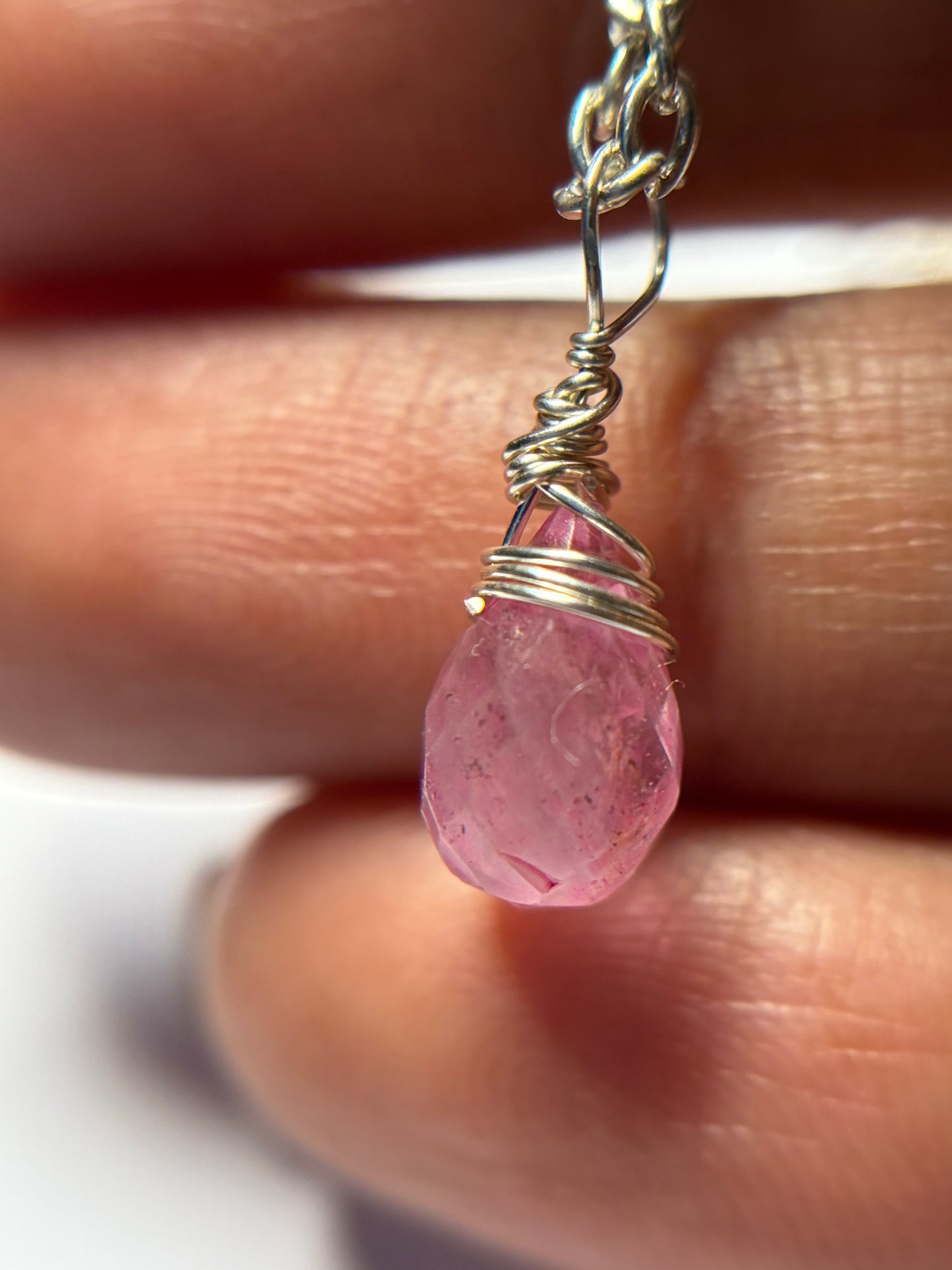 Pink Topaz Briolette Cut Drop Crystal Gemstone Silver Necklace (Certified) (1)