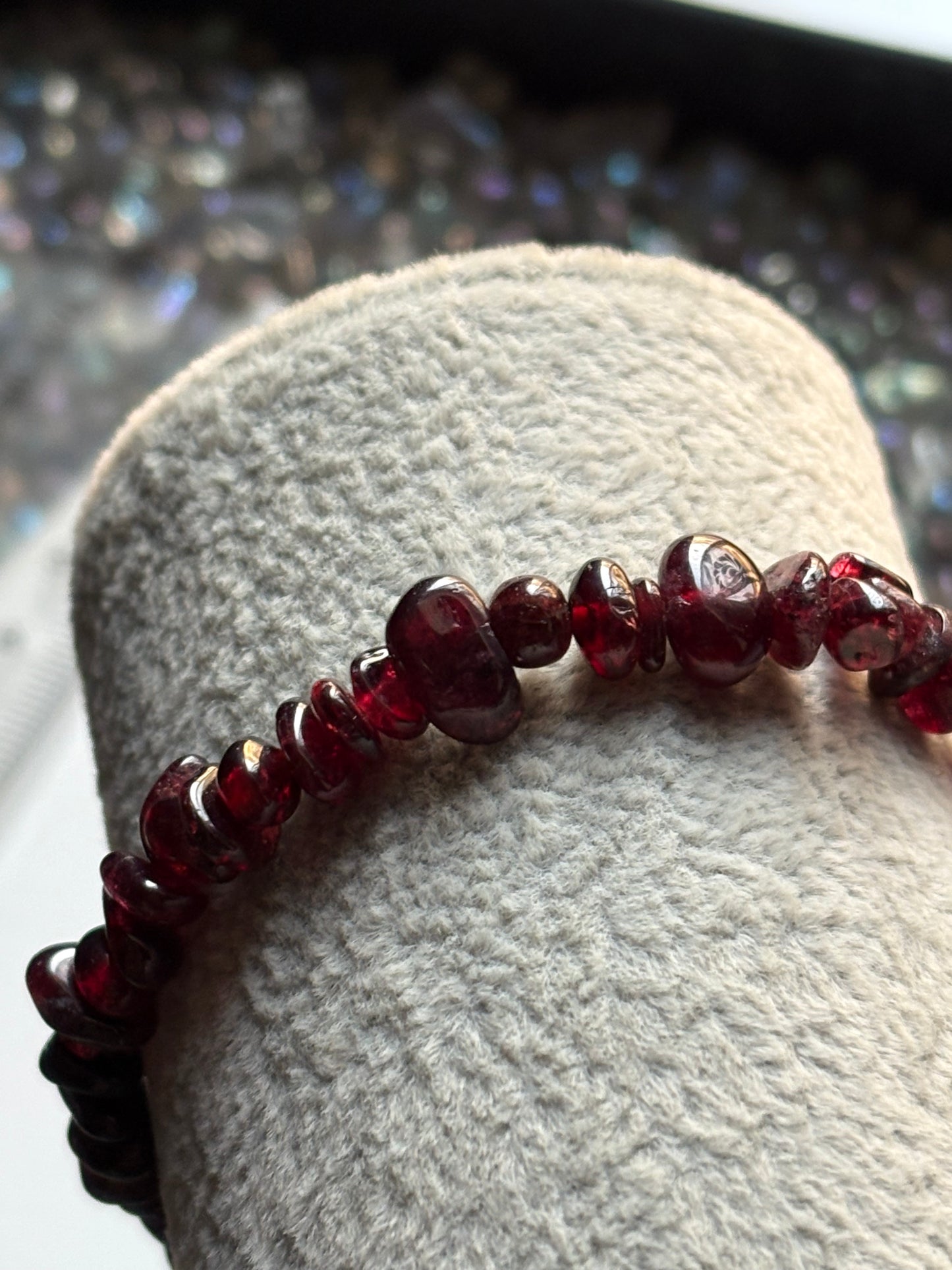 Deep Red Garnet rough gemstone crystal stretch bracelet