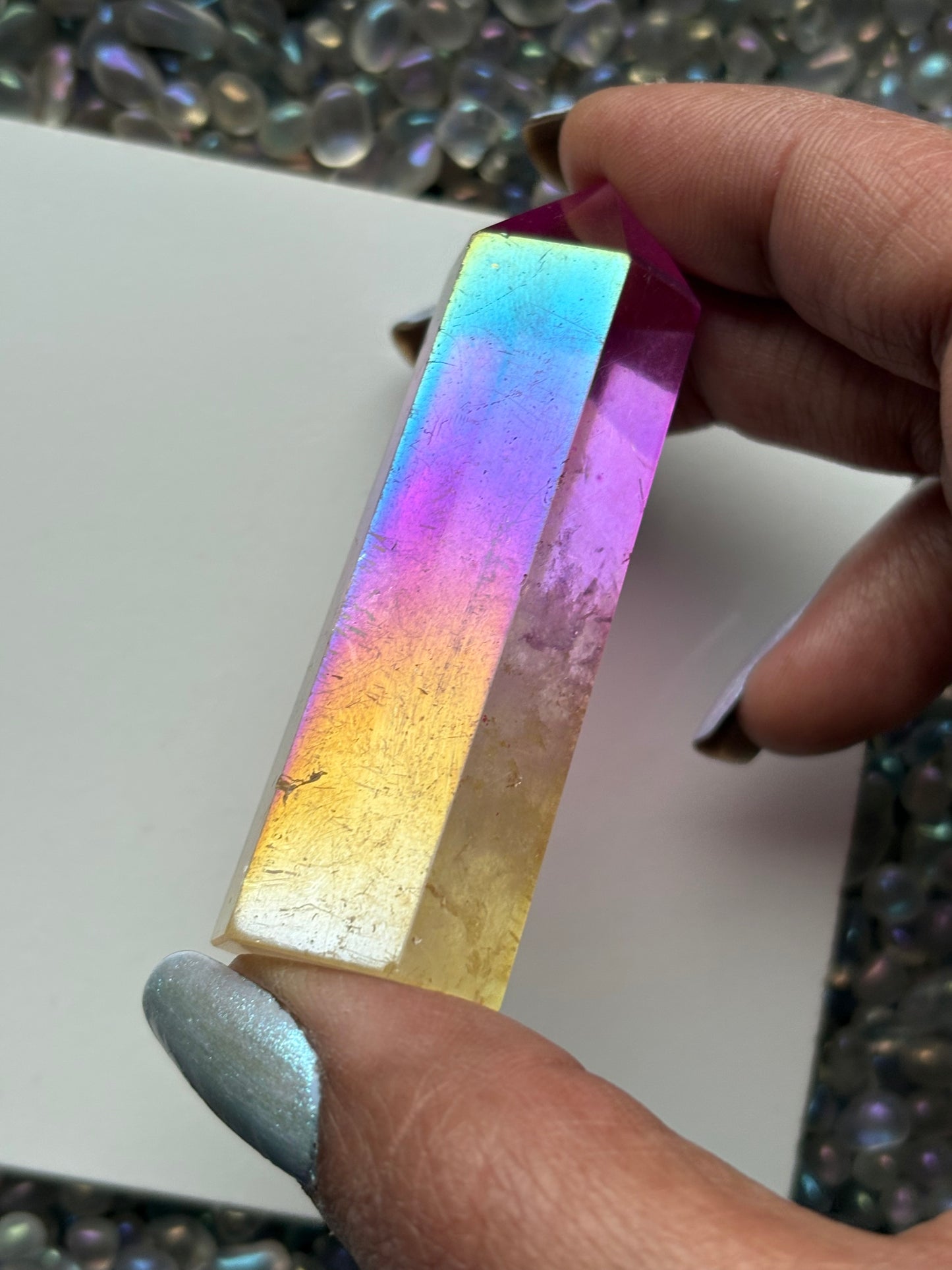 Aura Quartz Gemstone Crystal Tower & Watercolour Painting Framed Gift Set (2)