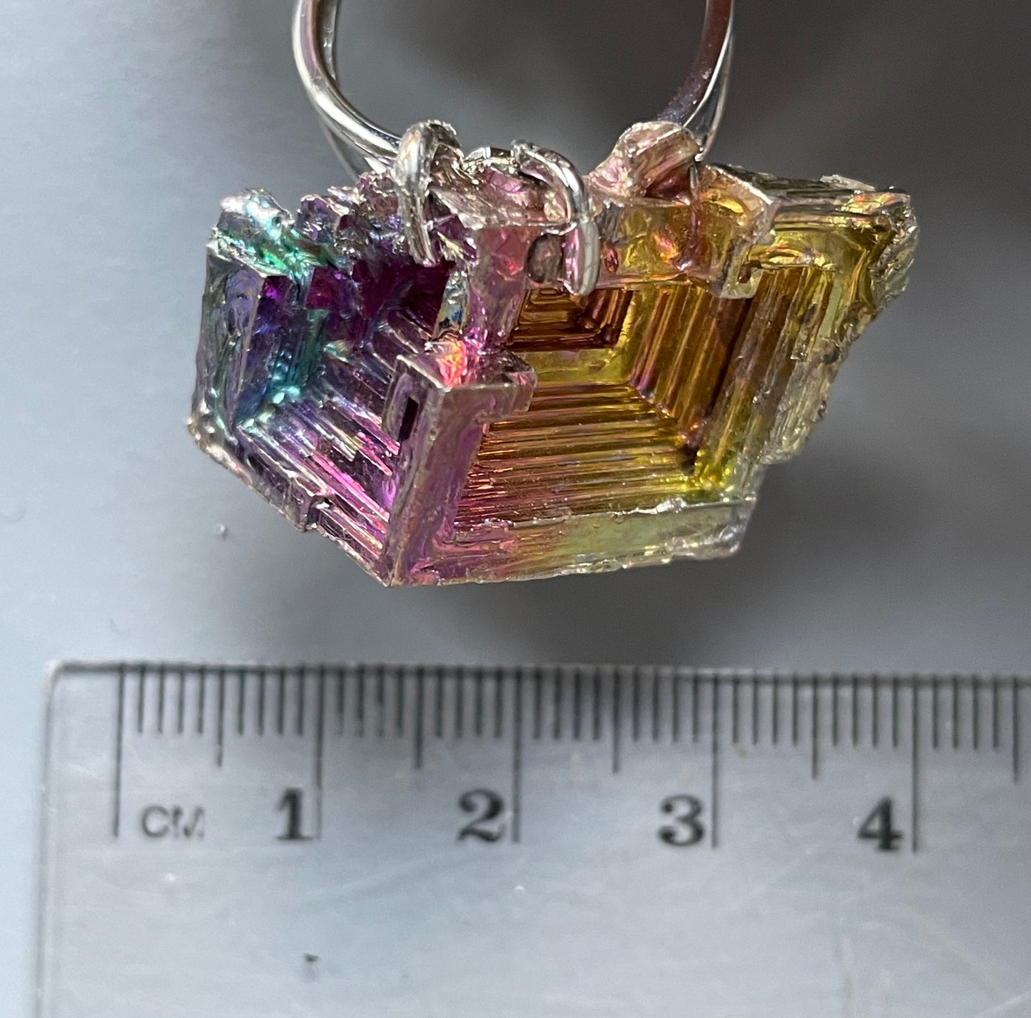 Bismuth Crystal Metal Art Silver Ring