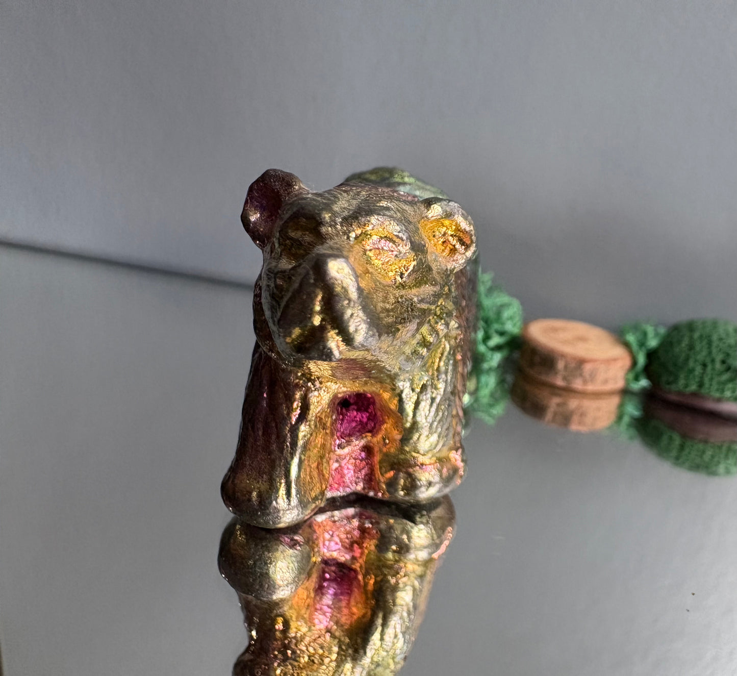 Rainbow Bismuth Crystal Mini Bear Metal Art Sculpture