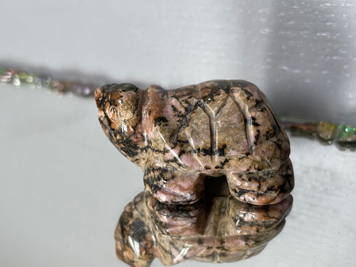 Rhodonite Gemstone Crystal Turtle Animal Carving Small