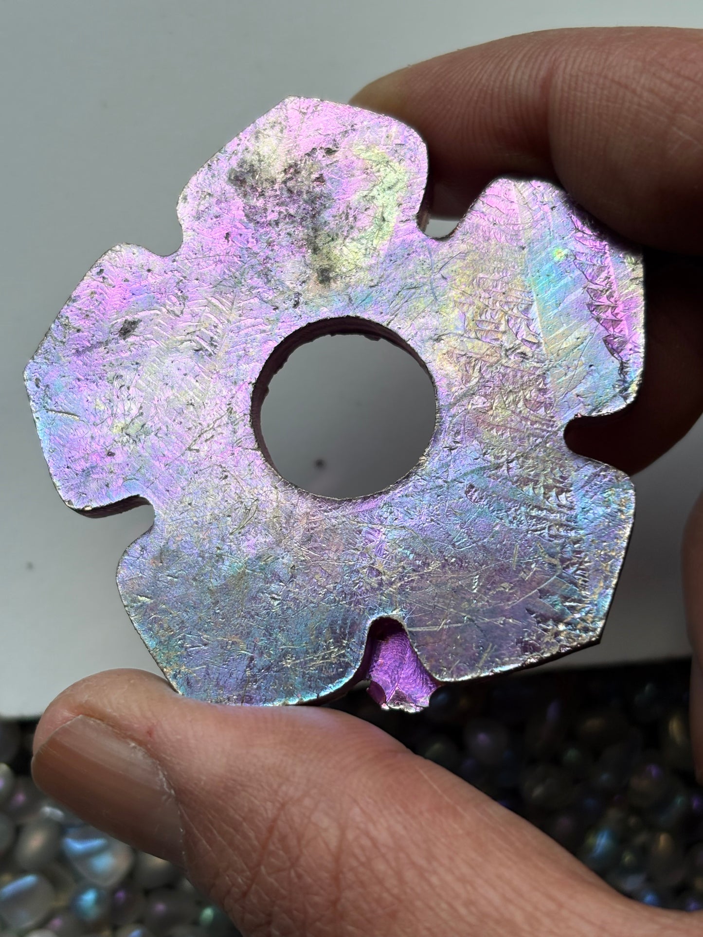 Pink Bismuth Crystal Hippie Flower Slice Cut Out Sphere Holder