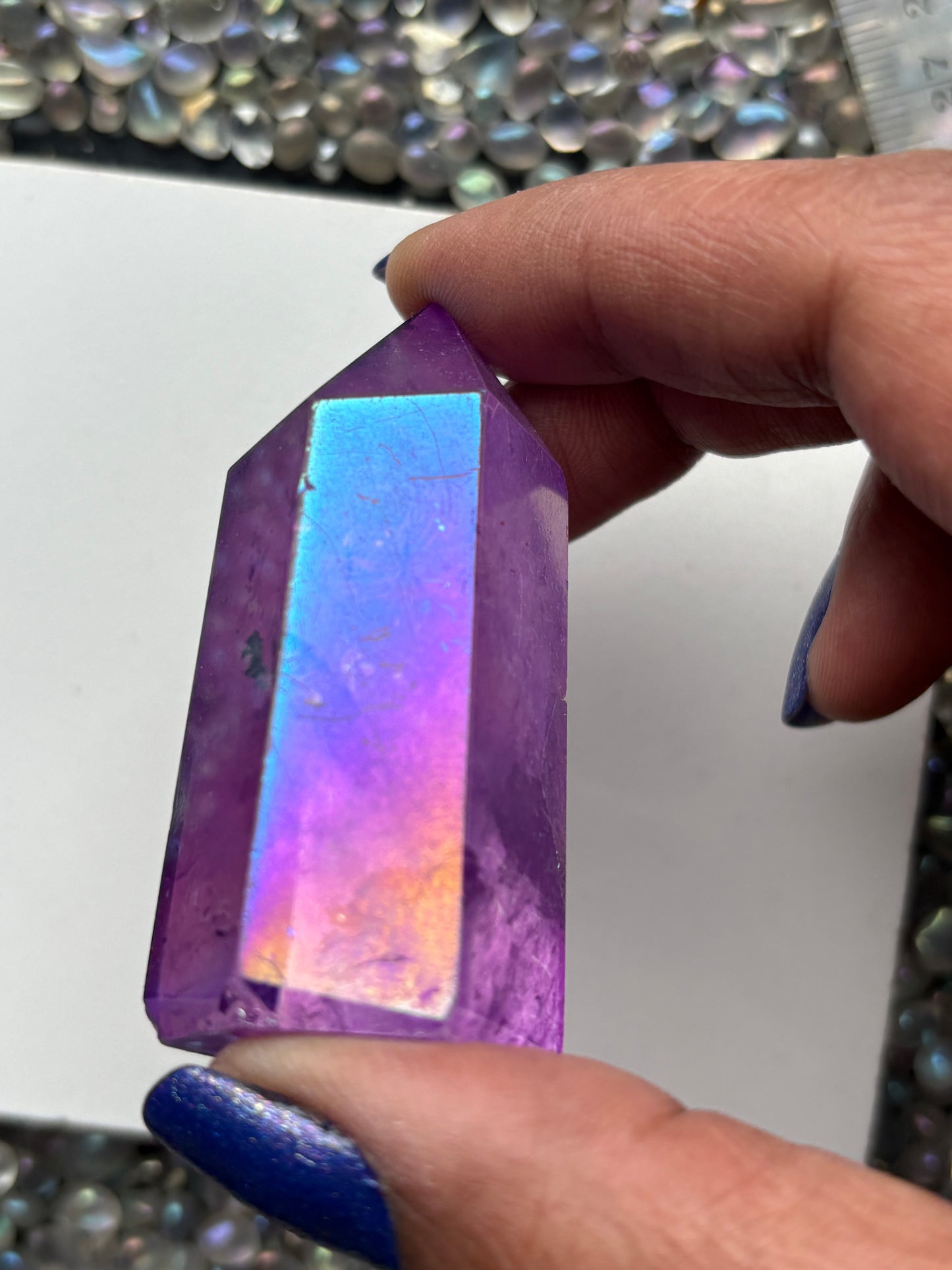 Purple Aura Quartz Crystal Gemstone Tower Point (C)