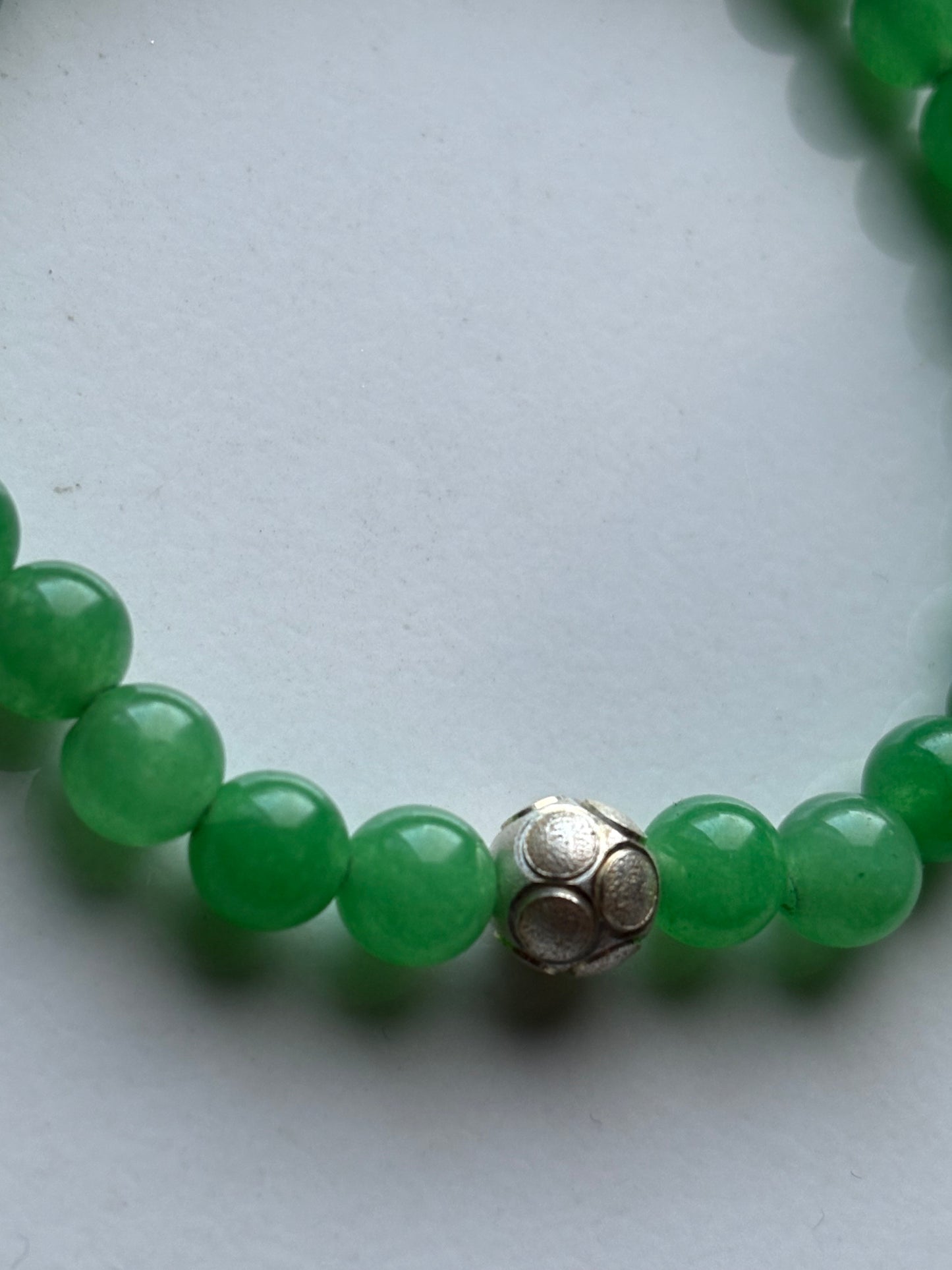 Green Quartz Crystal Gemstone Stretch Bracelet Sterling Silver