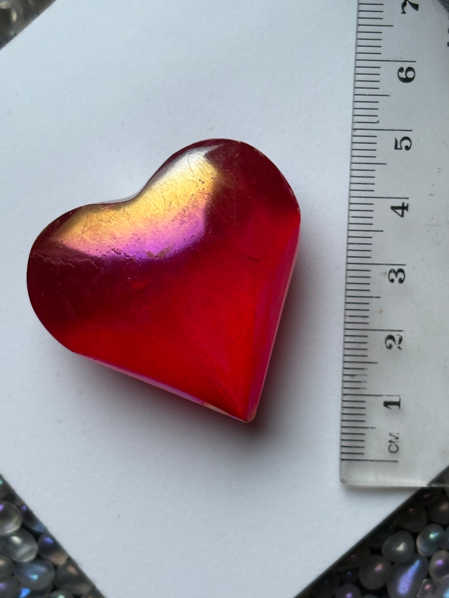 Red Aura Coated Selenite Satin Spar Crystal Gemstone Heart Carving