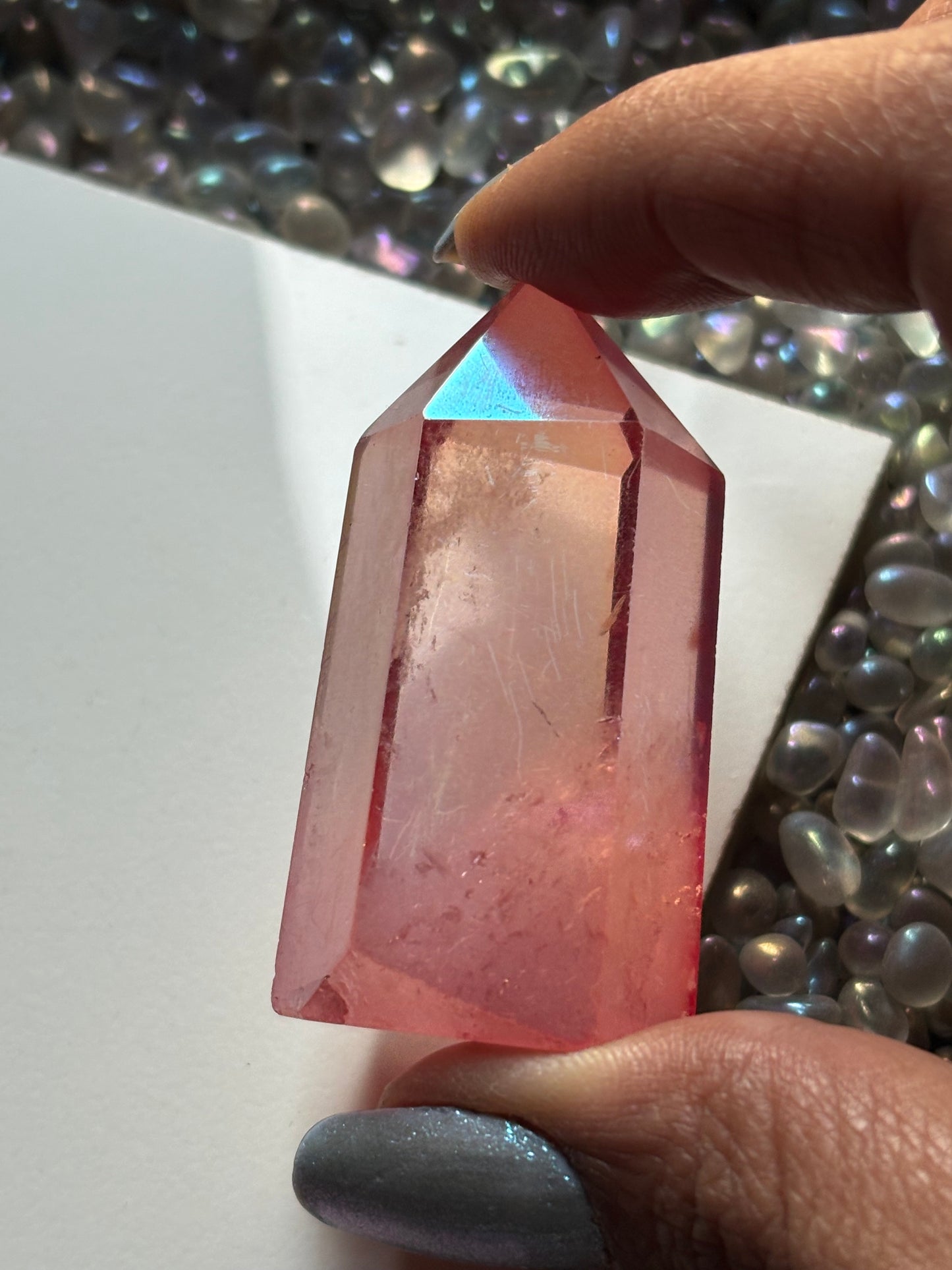 Red Aura Quartz Crystal Gemstone Tower Point