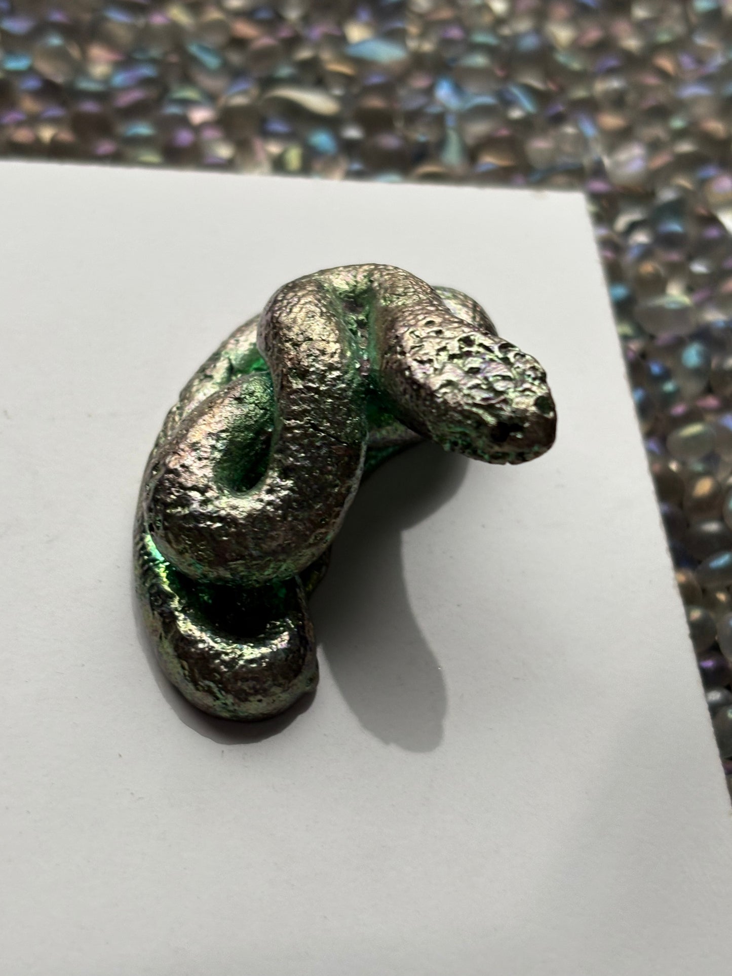 Teal Bismuth Crystal Coil Snake Metal Art Sculpture