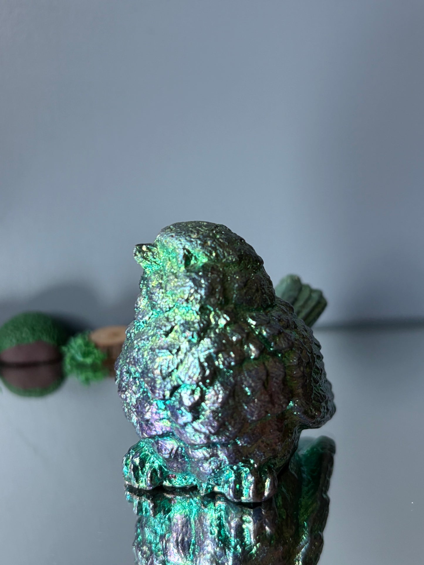 Teal Bismuth Crystal Wren Song Bird Metal Art Sculpture
