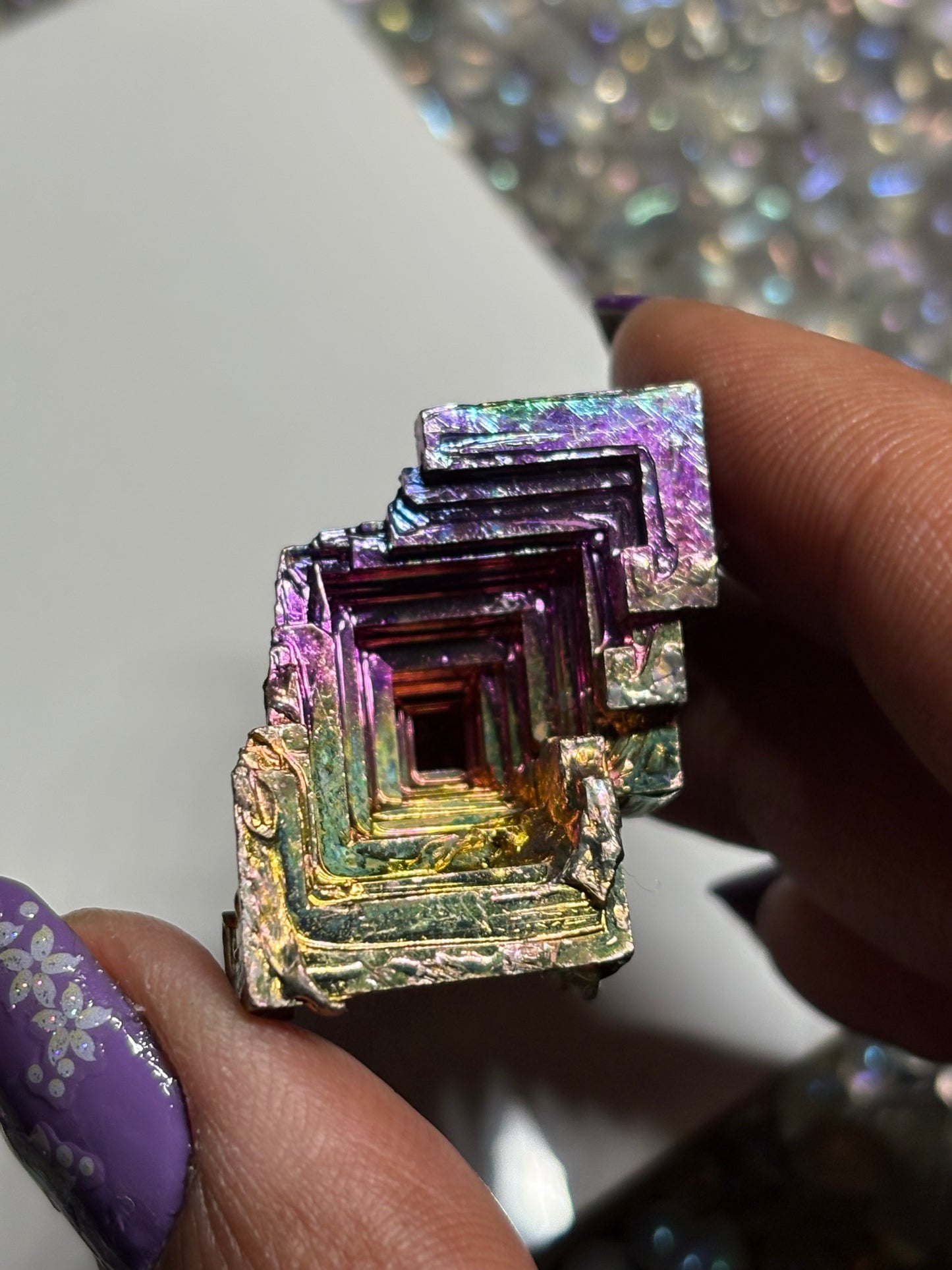 Sunset Bismuth Hopper Crystal Specimen Metal Art