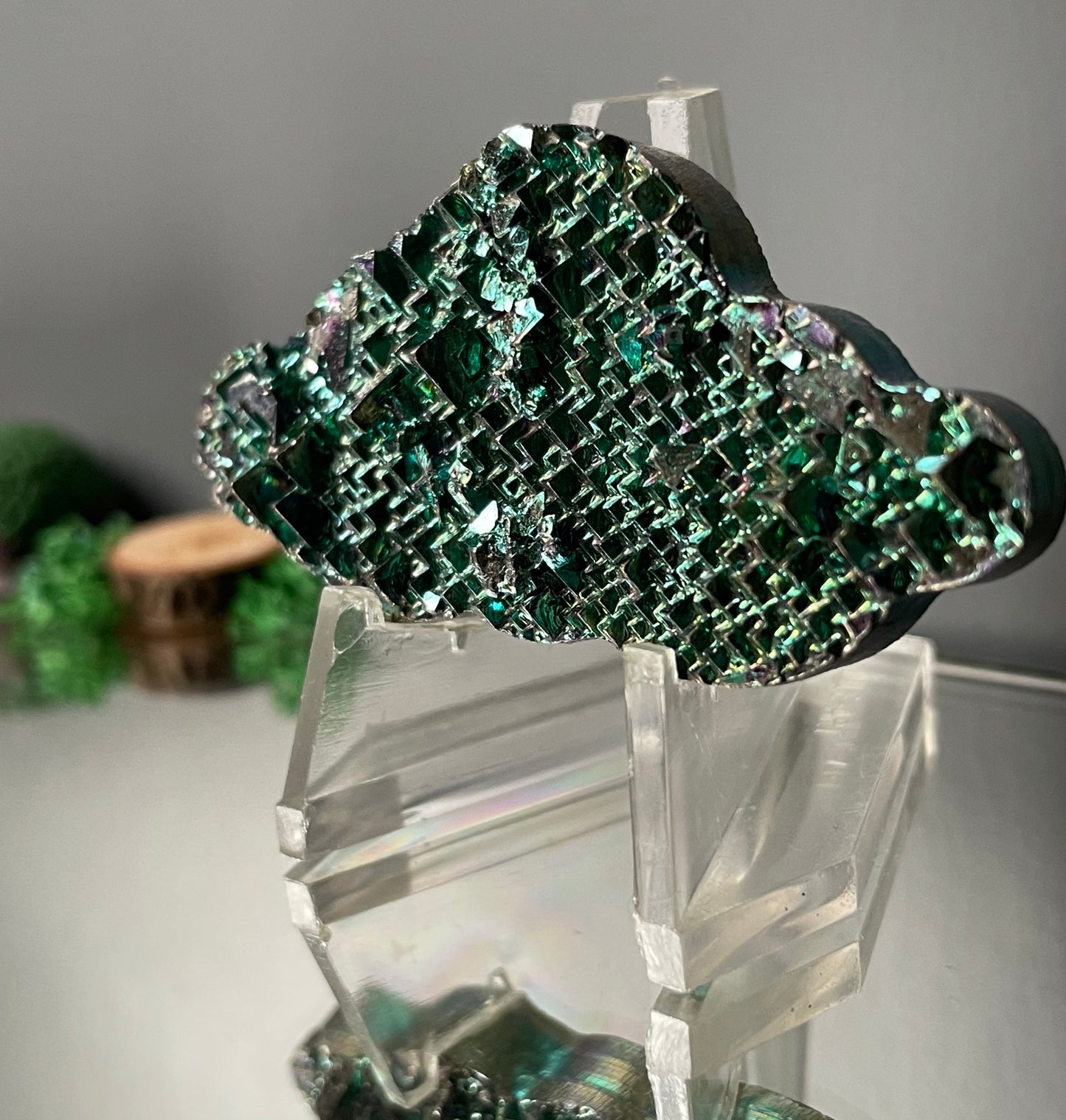 Teal Bismuth Crystal Cloud Cut Out Metal Art