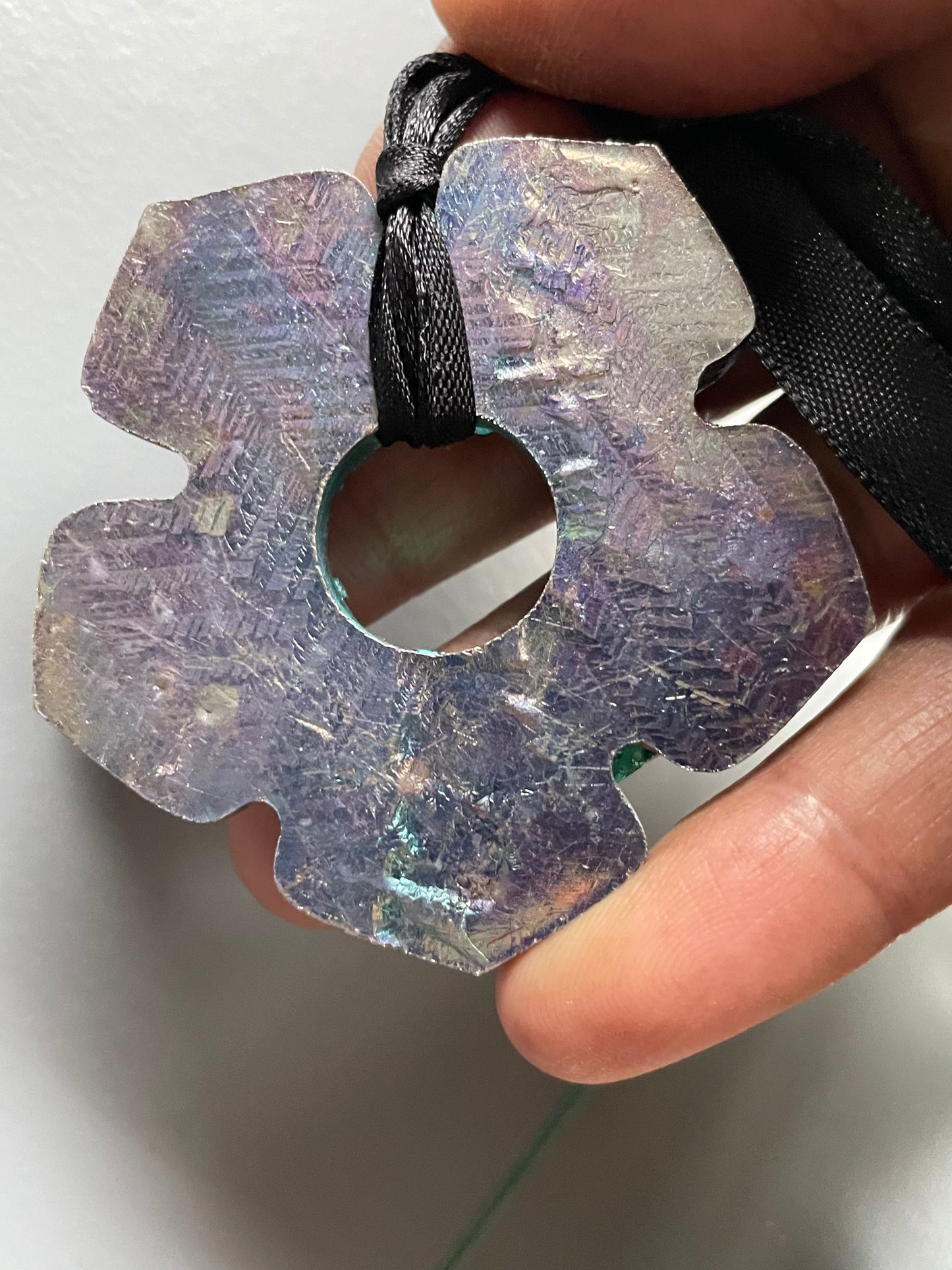 Teal Blue Bismuth Crystal Oversized Hippie Flower Cut Out Wall Hanging