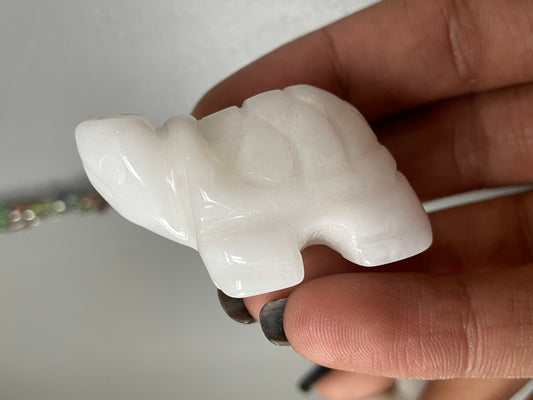 White Quartz Gemstone Crystal Turtle Animal Carving Small