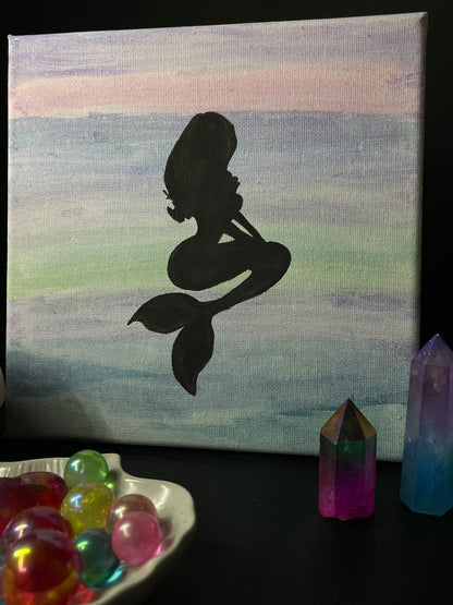 Mermaid Silhouette Sunset Watercolour Canvas Painting